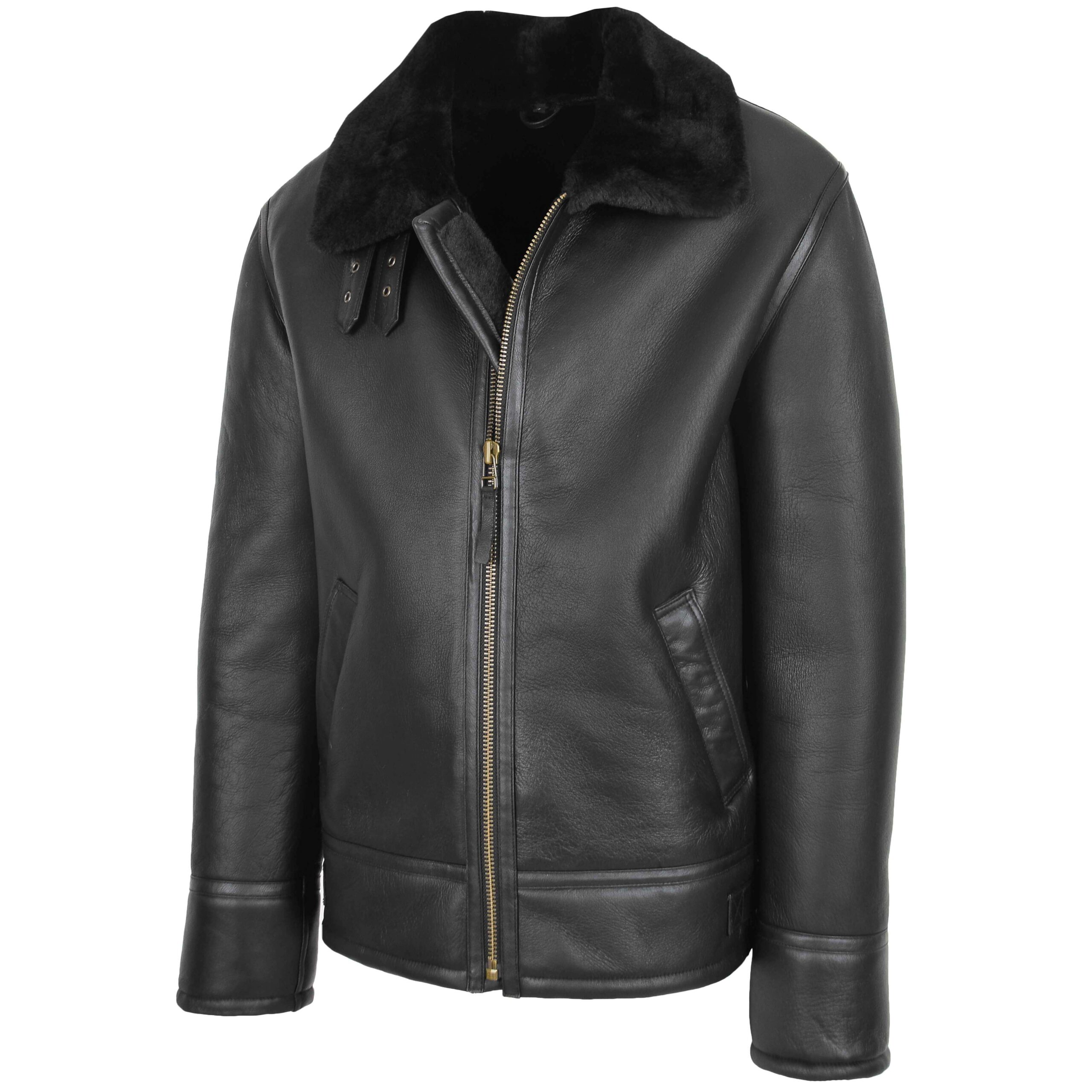 BUNERI Men's Top Gun Style Sheepskin Jacket Black II – 4
