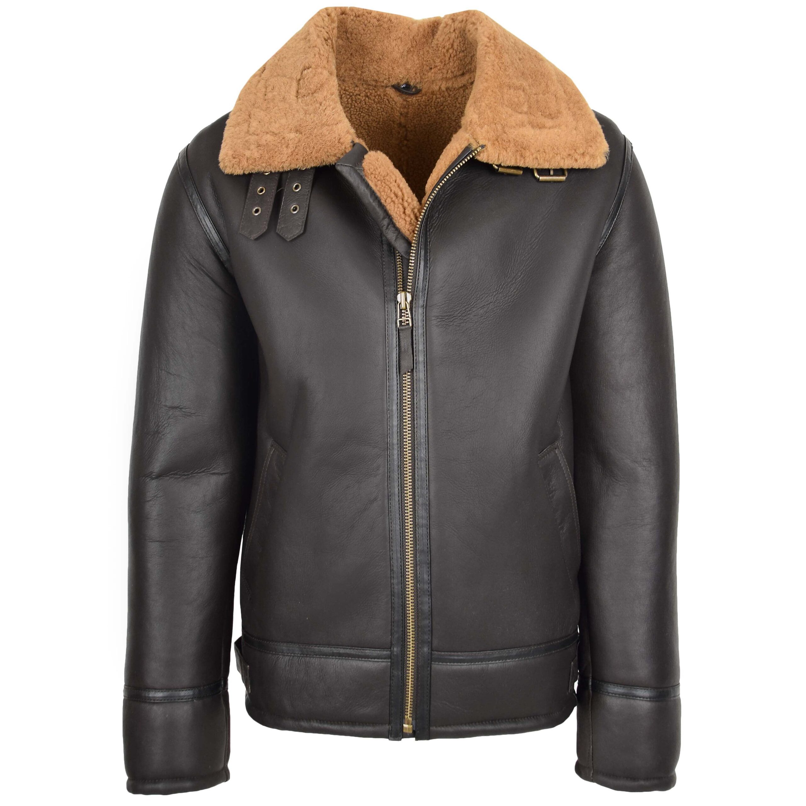 BUNERI Brown Ginger Top Gun Style Sheepskin Jacket Men