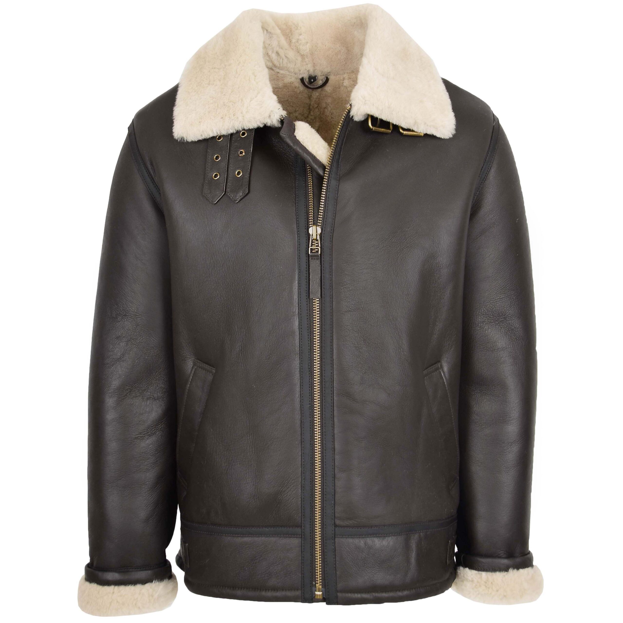 BUNERI Men's Top Gun Style Sheepskin Jacket Brown White – 3