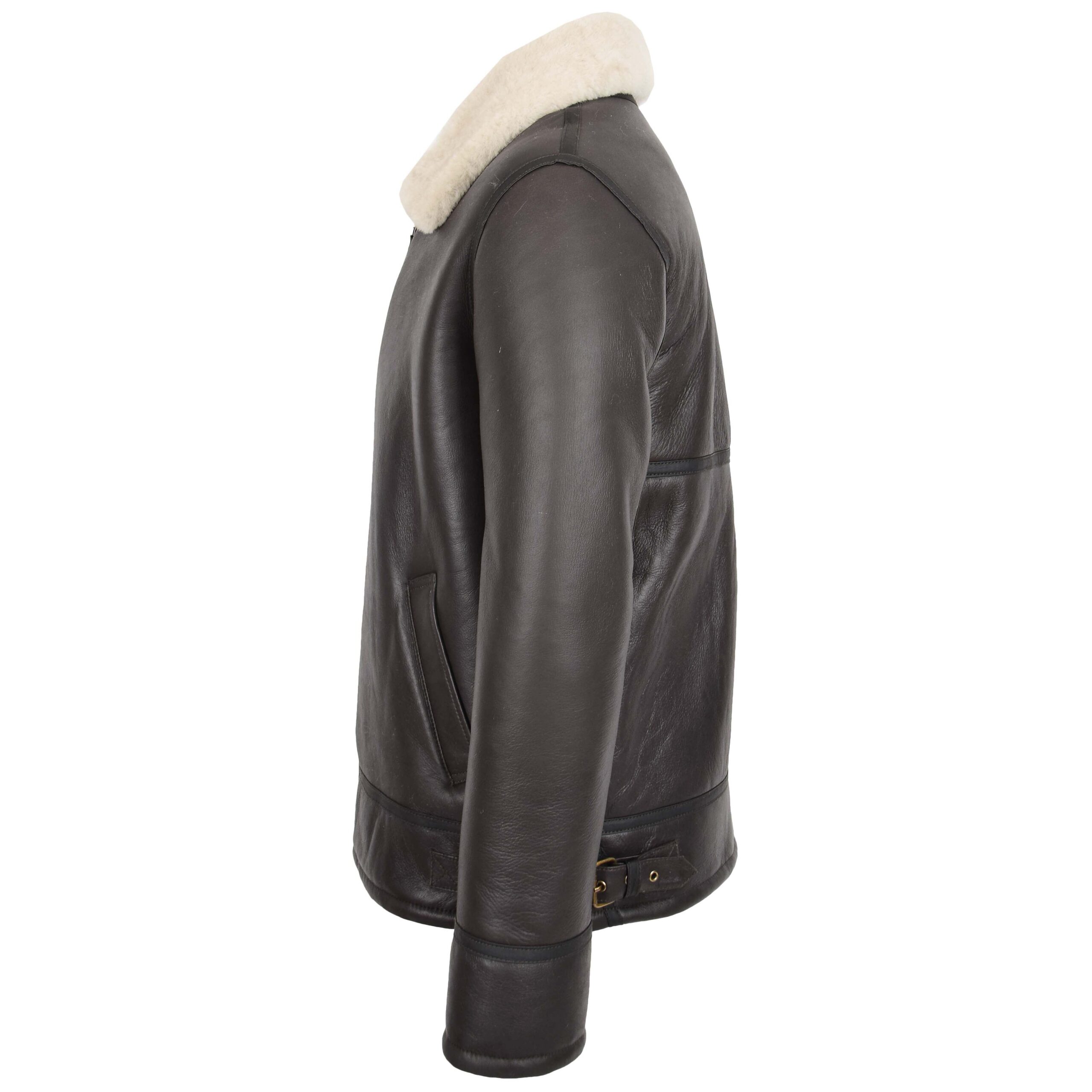 BUNERI Men's Top Gun Style Sheepskin Jacket Brown White – 5