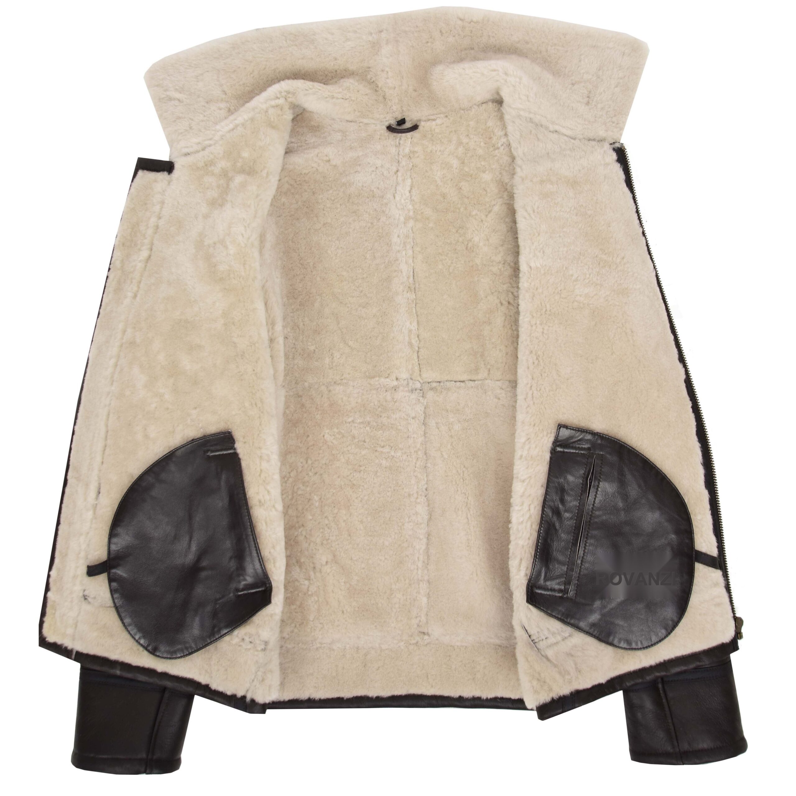 BUNERI Men's Top Gun Style Sheepskin Jacket Brown White – 6