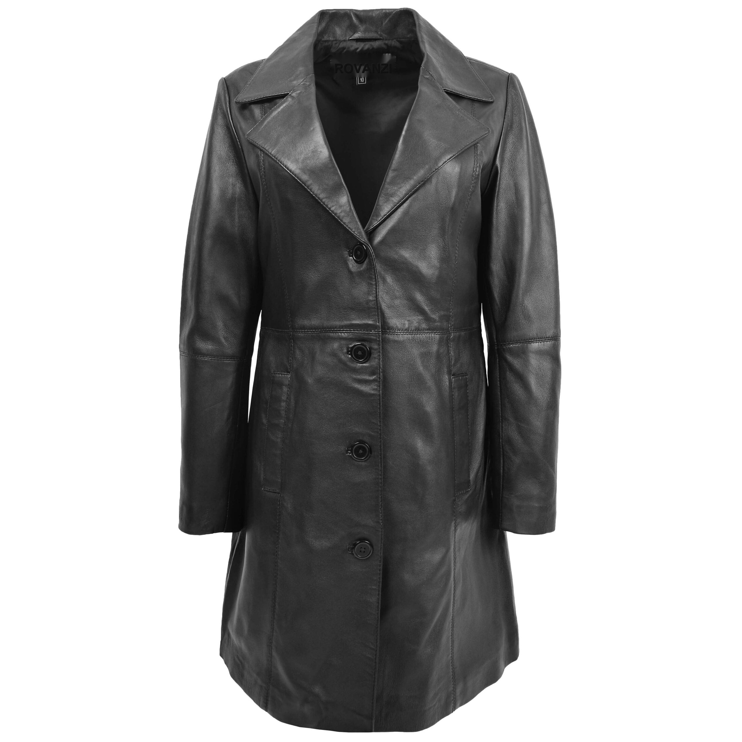 BUNERI Women's Black Soft Leather 3/4 Length Classic Coat