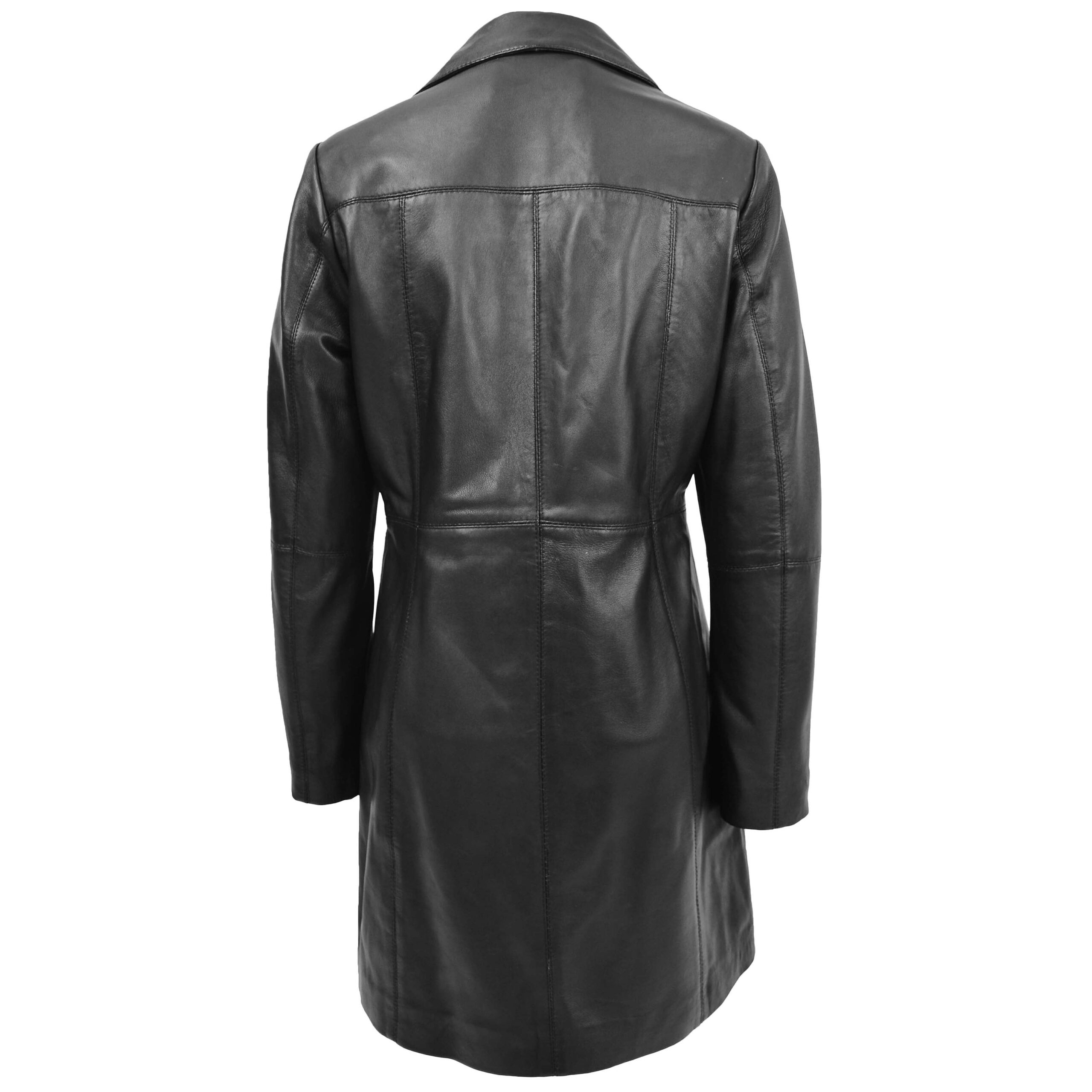 BUNERI Women's Black Soft Leather 3/4 Length Classic Coat – 2