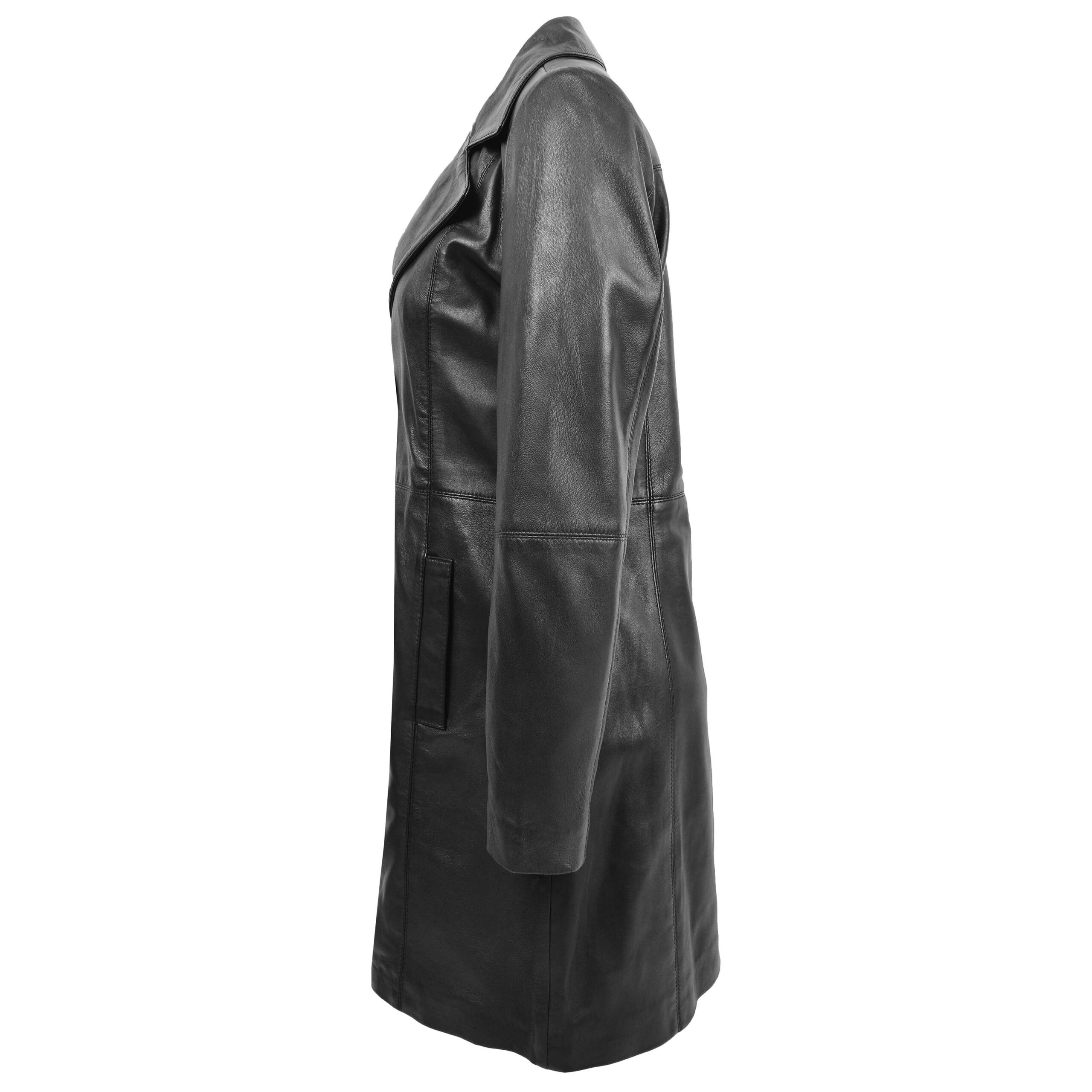 BUNERI Women's Black Soft Leather 3/4 Length Classic Coat – 5
