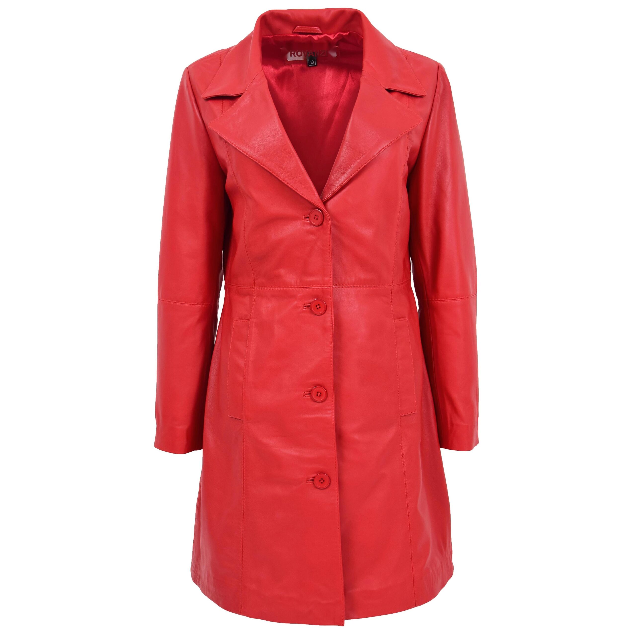 BUNERI Women's 3/4 Length Soft Leather Classic Coat Red
