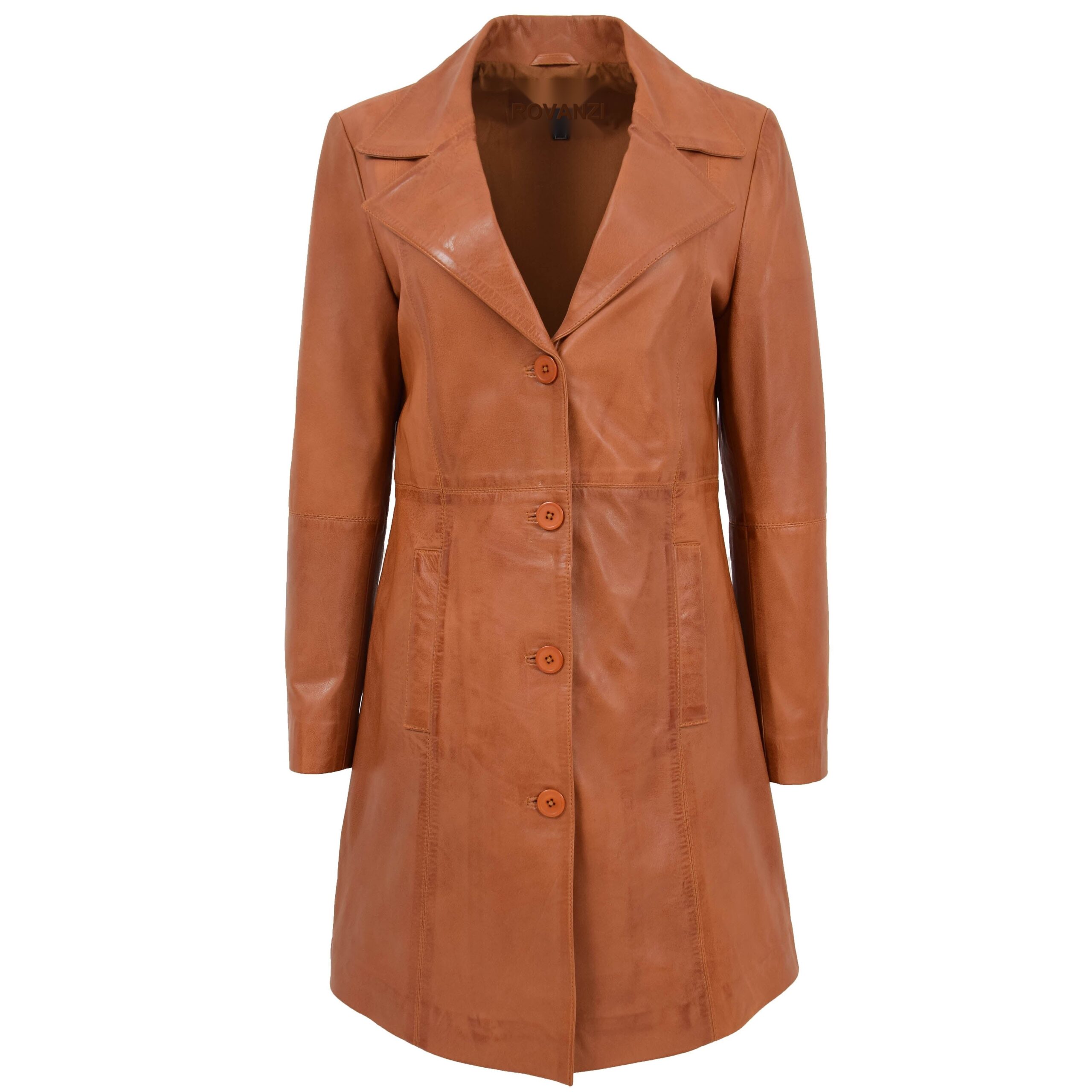 BUNERI Tan 3/4 Length Soft Leather Classic Coat Women