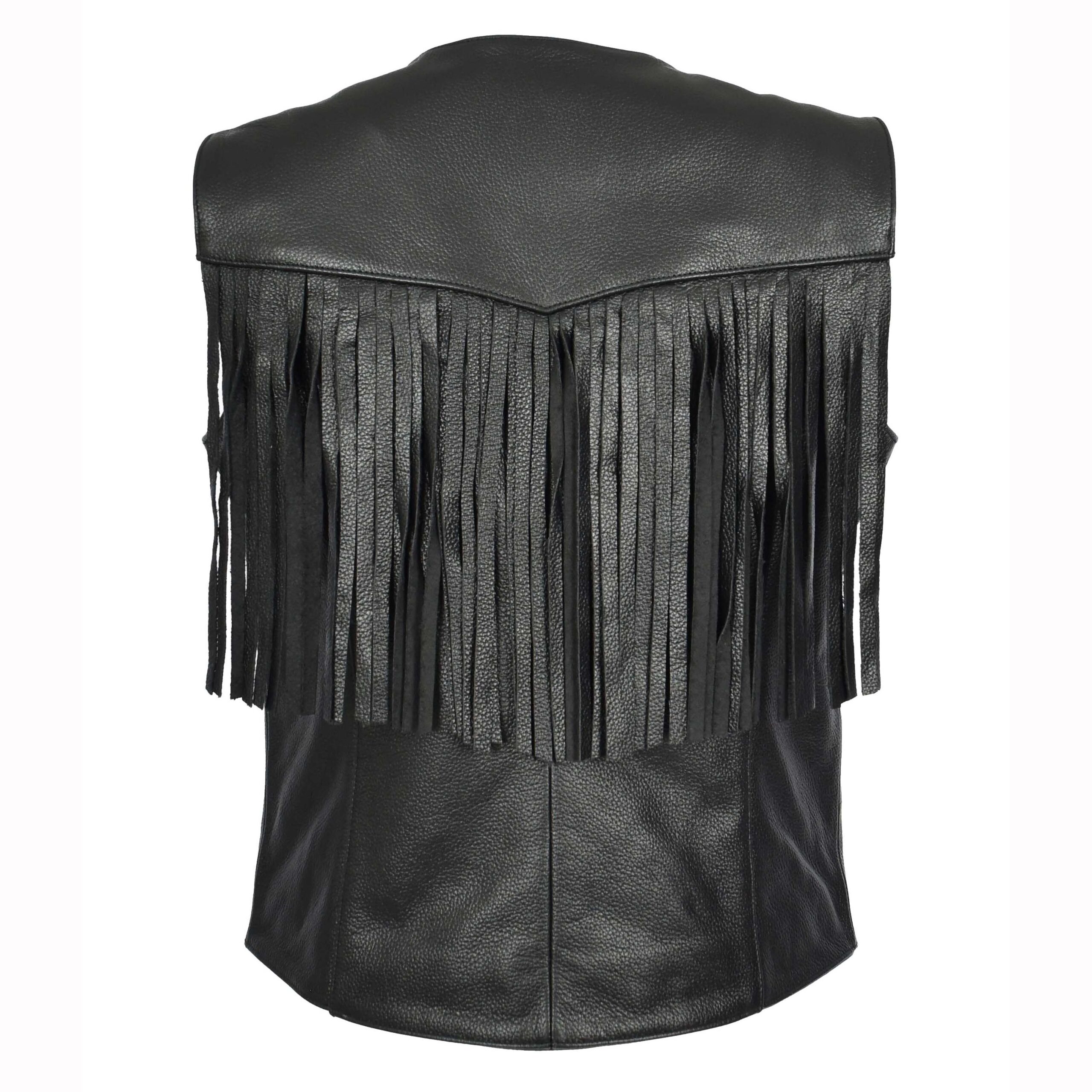 BUNERI Black Sheepskin Leather Biker Vest with Fringe (2)
