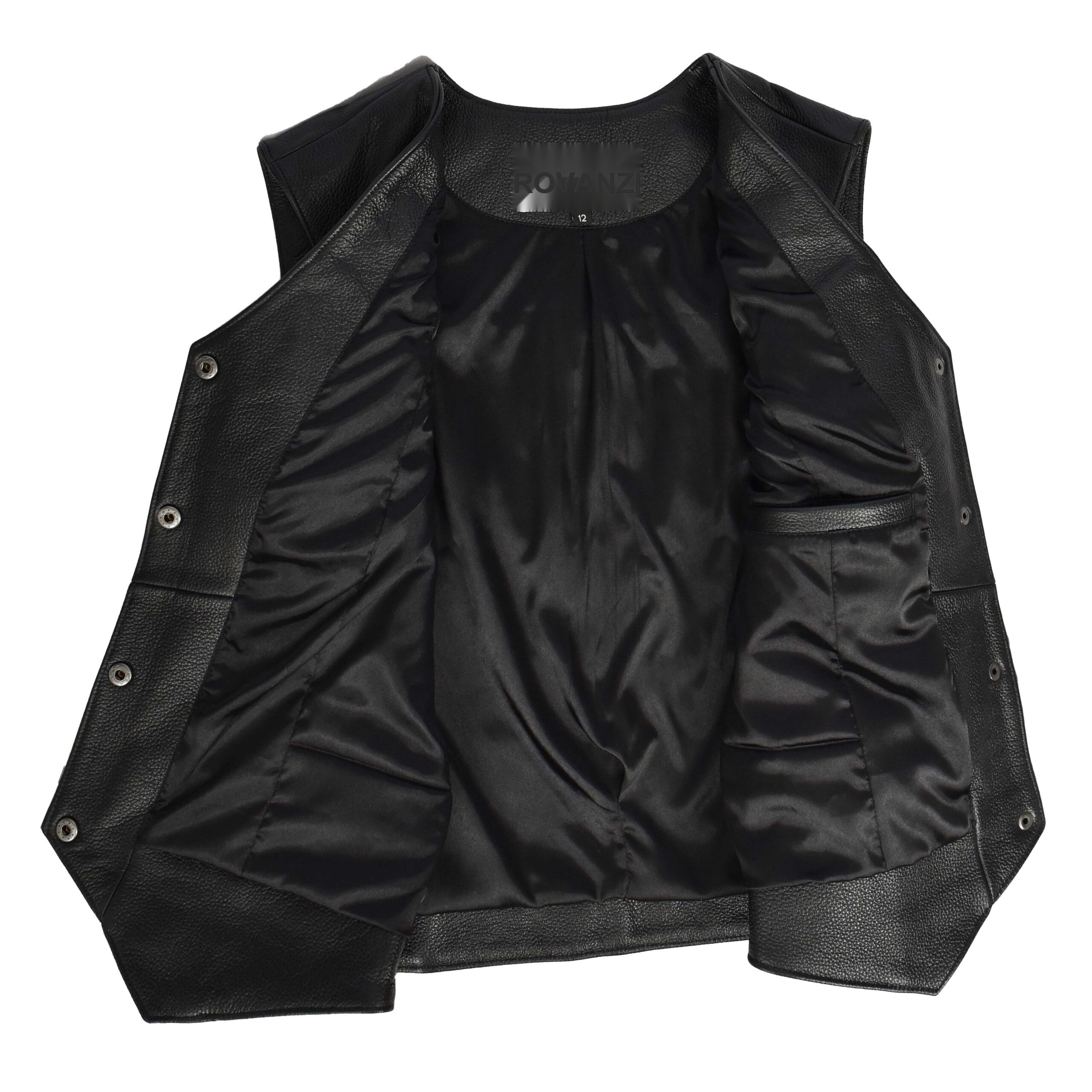 BUNERI Black Sheepskin Leather Biker Vest with Fringe (3)