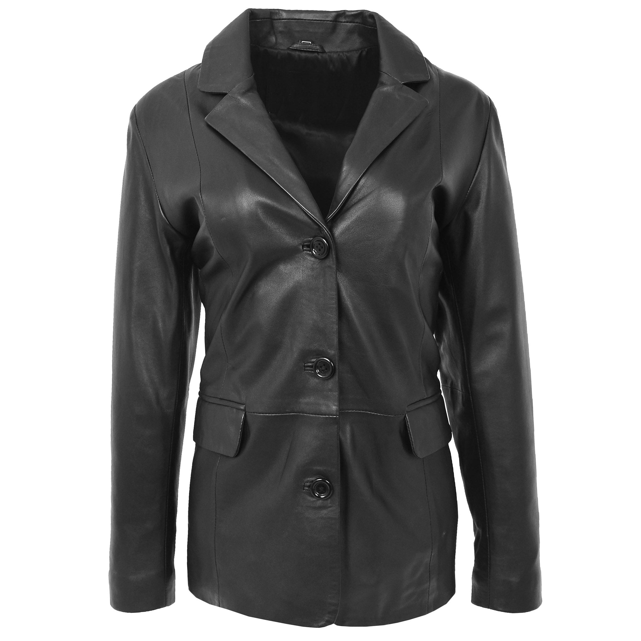 BUNERI Women's Classic Three Button Leather Blazer Black