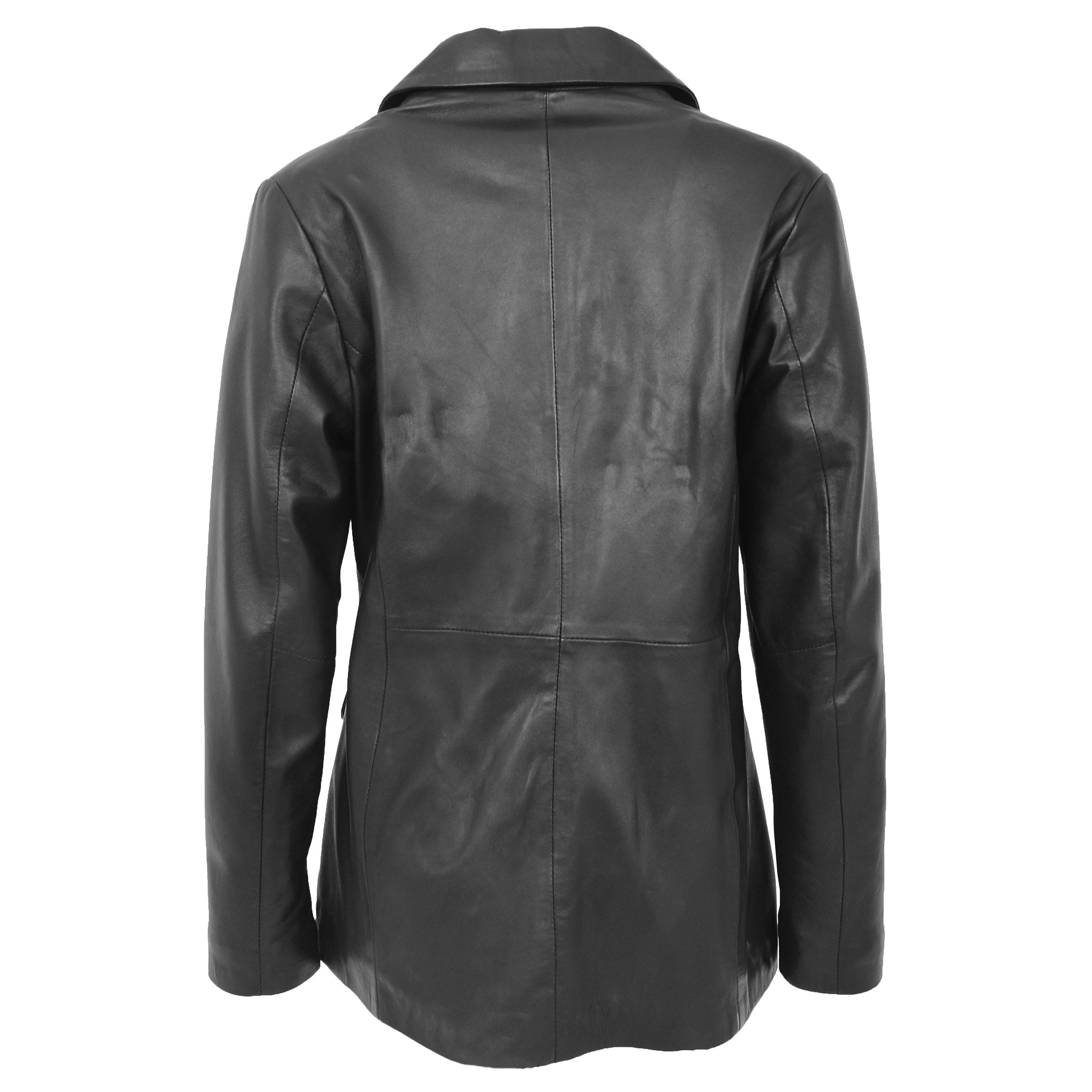 BUNERI Women's Classic Three Button Leather Blazer Black – 2
