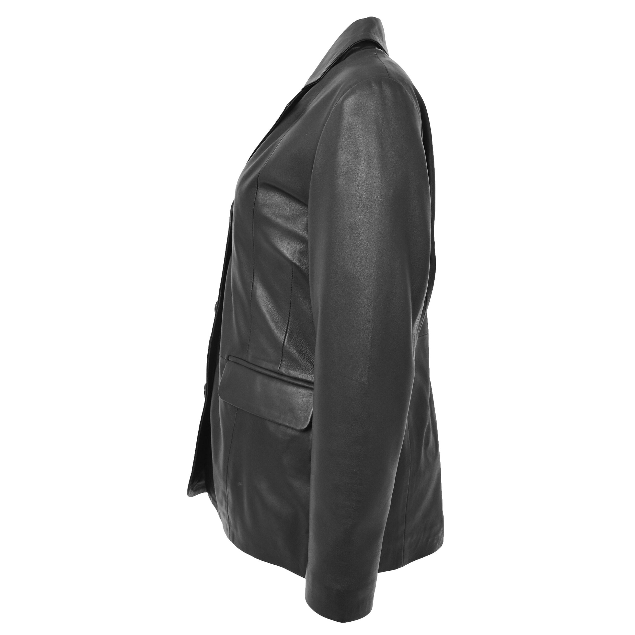 BUNERI Women's Classic Three Button Leather Blazer Black – 5