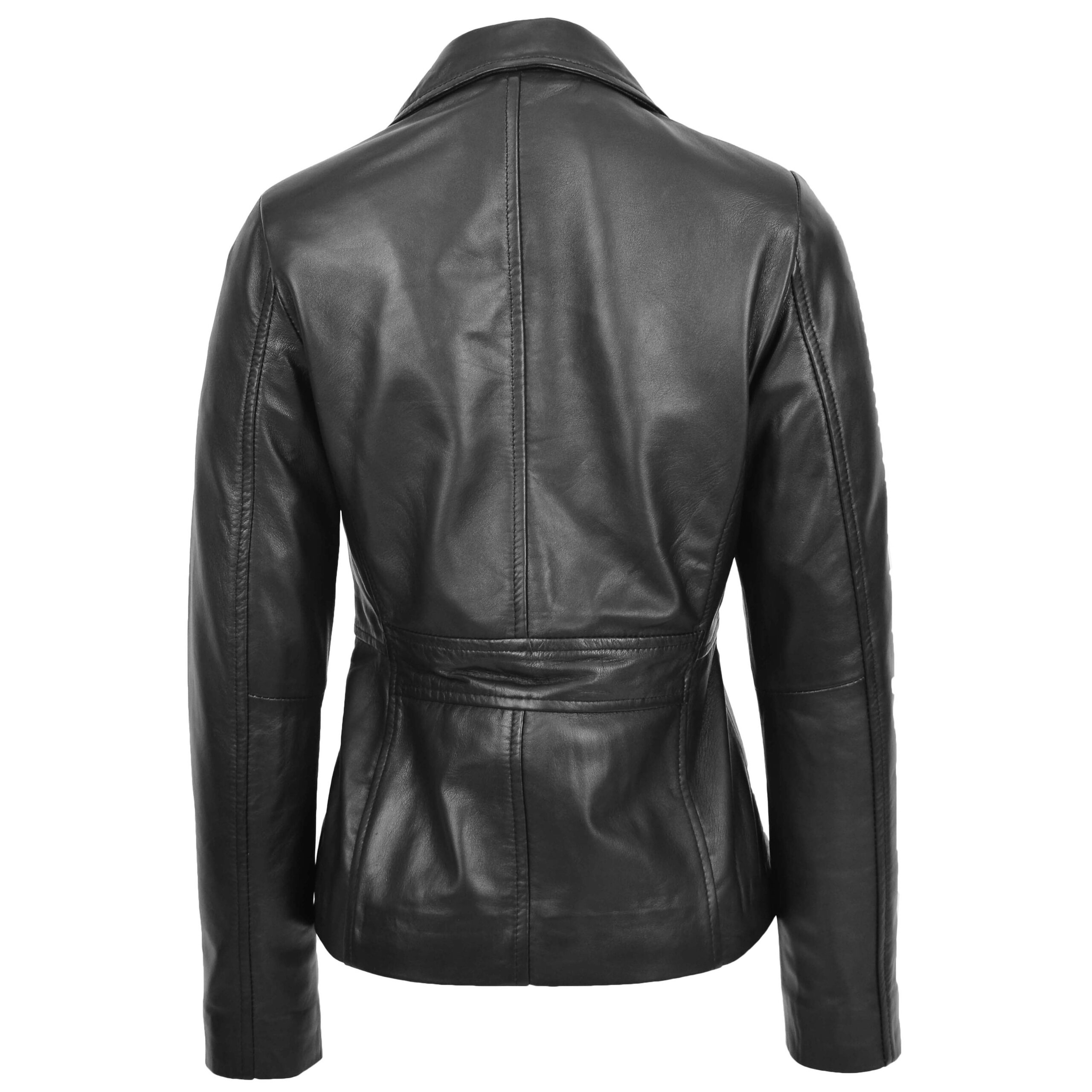 BUNERI Women's Classic Three-Button Leather Blazer Black – 2