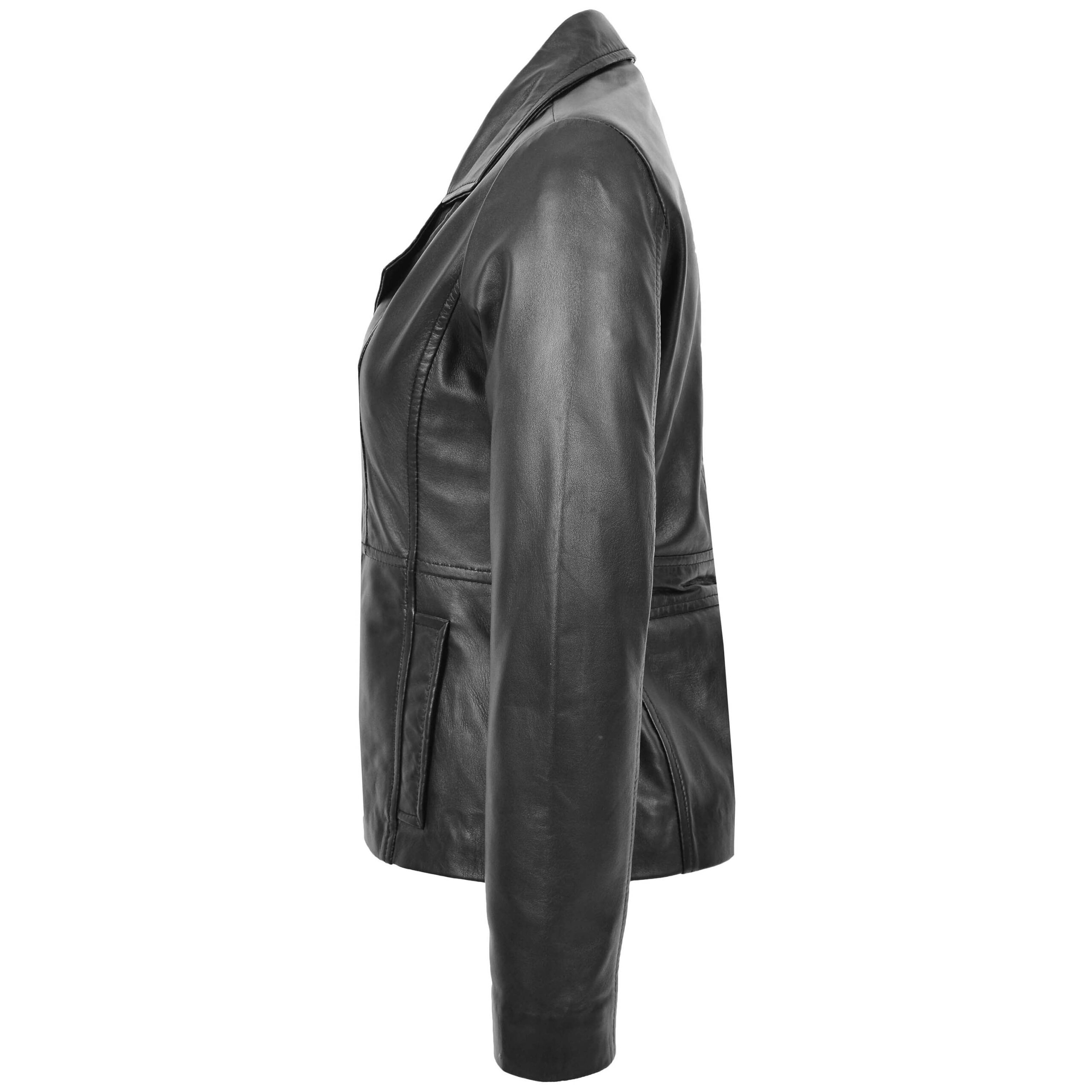 BUNERI Women's Classic Three-Button Leather Blazer Black – 4