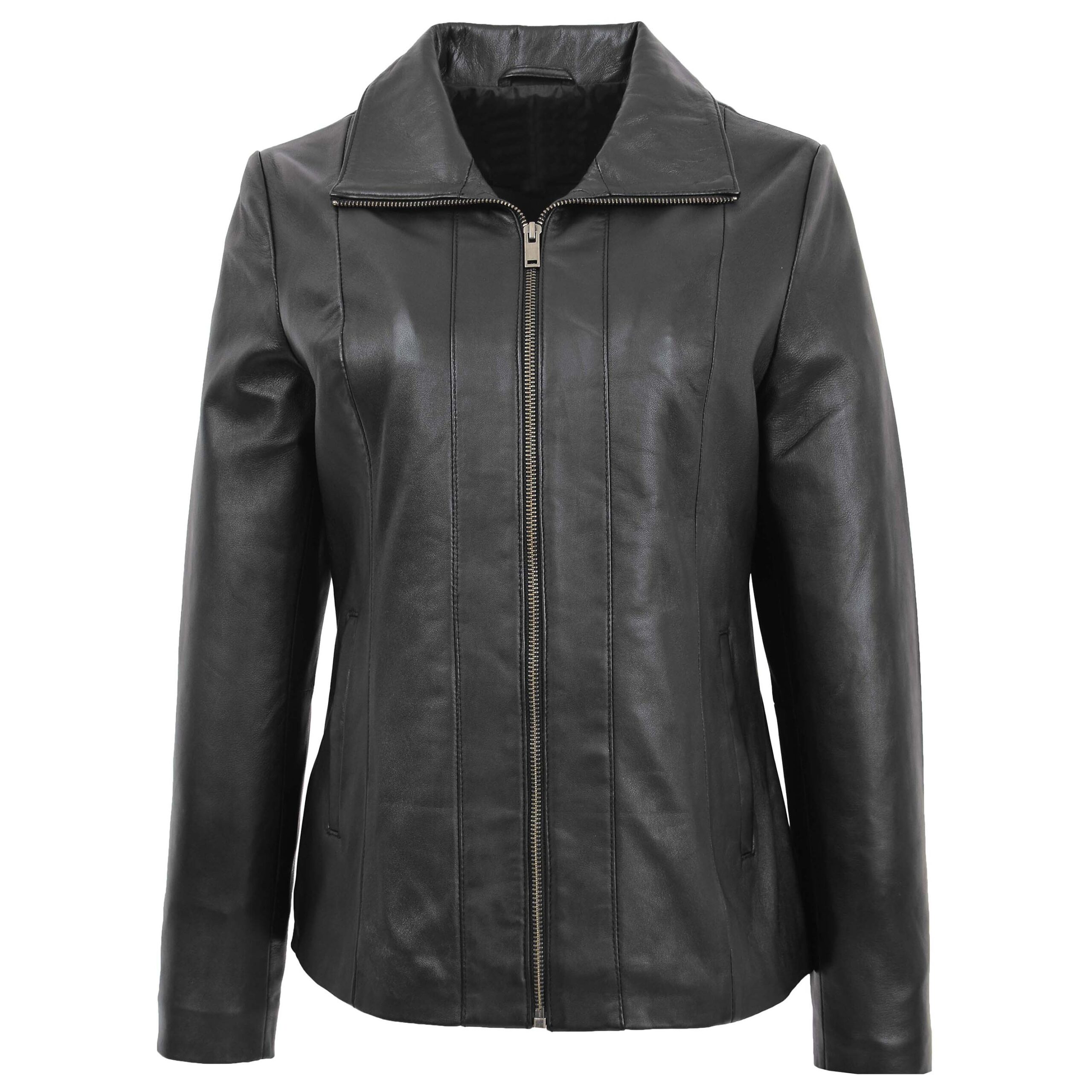 BUNERI Black Leather Classic Zip Jacket
