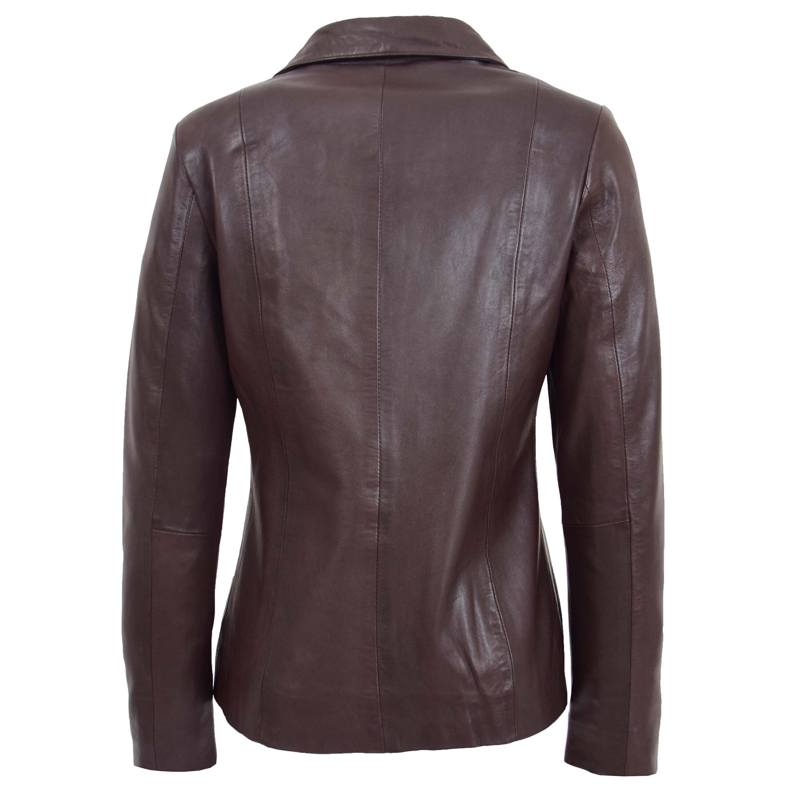 BUNERI Women's Classic Zip Fastening Leather Jacket Brown – 2