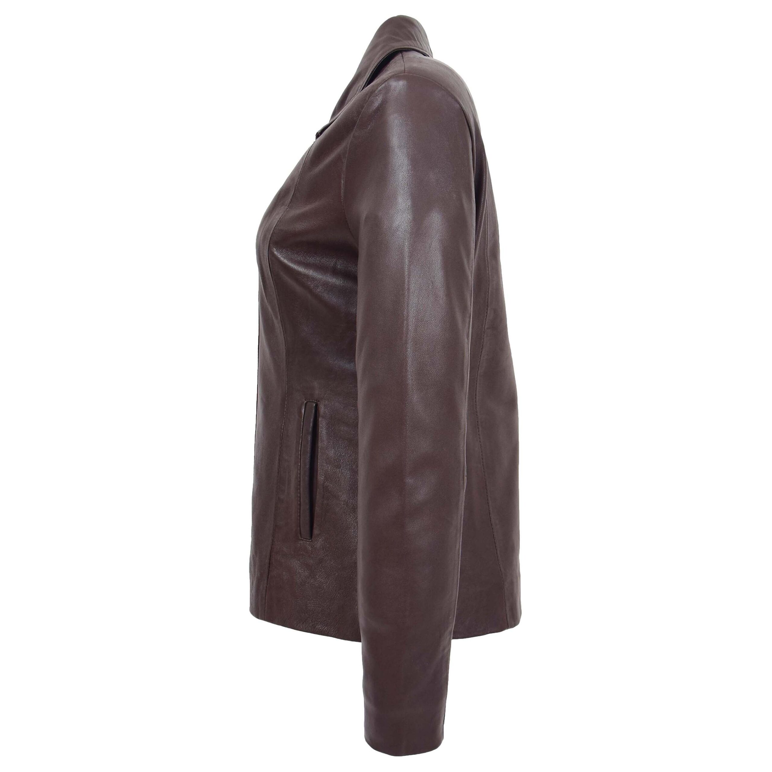 BUNERI Women's Classic Zip Fastening Leather Jacket Brown – 6