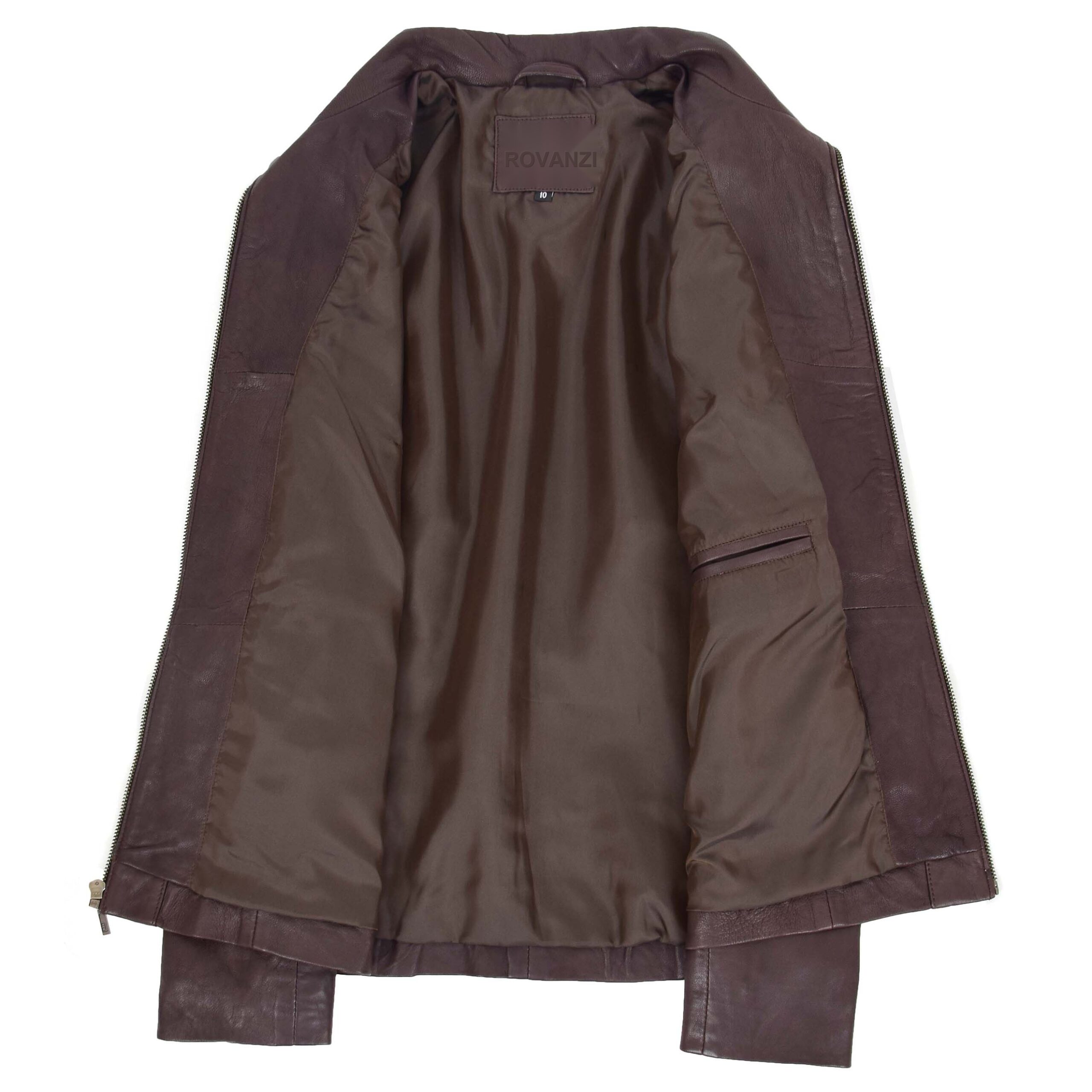 BUNERI Women's Classic Zip Fastening Leather Jacket Brown – 7