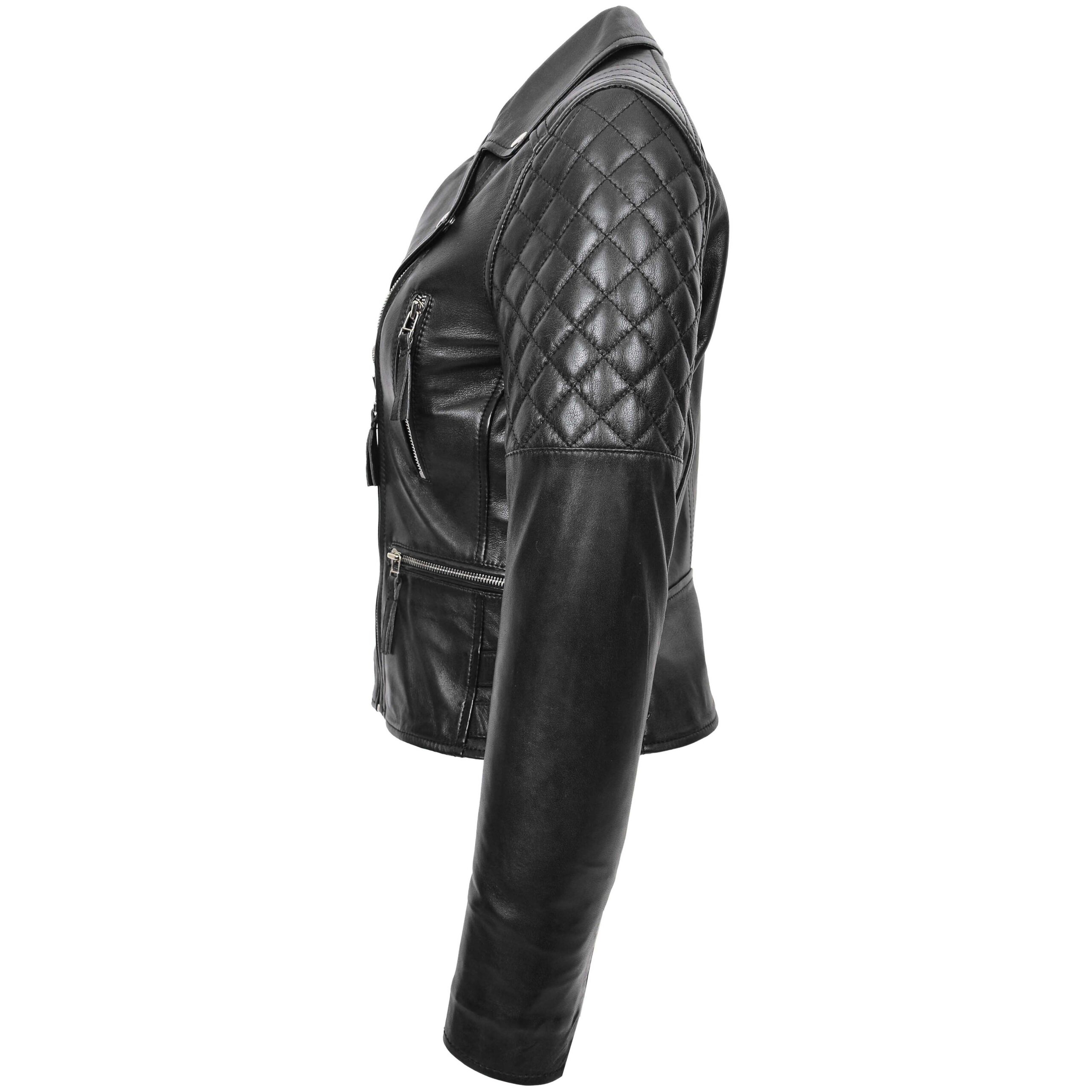 BUNERI Women's Cross-Zip Biker Leather Jacket Black – 5