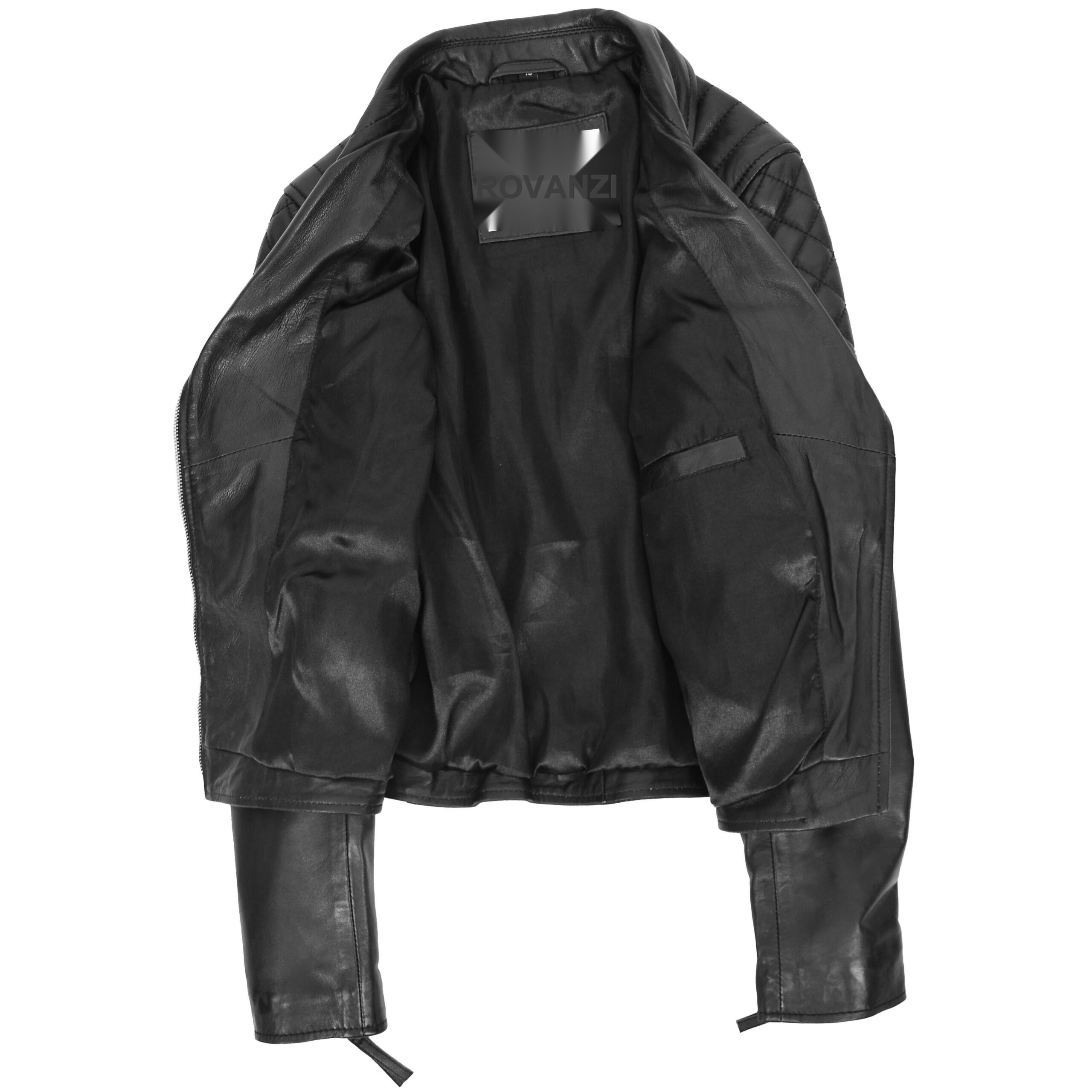 BUNERI Women's Cross-Zip Biker Leather Jacket Black – 6