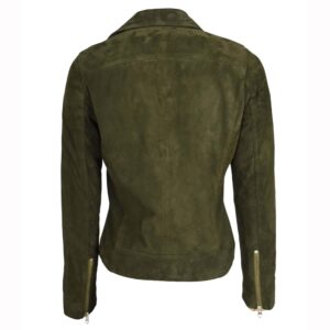 BUNERI Women’s Genuine Suede Biker Jacket Olive Green