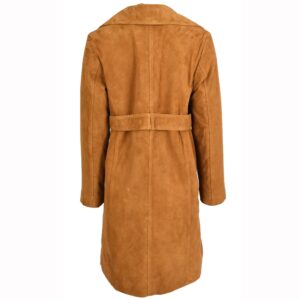BUNERI Women’s Genuine Suede Trench Coat 3/4 Length Cognac with Belt