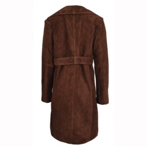 BUNERI Women’s Genuine Suede Trench Coat 3/4 Length Foxy Rust Brown with Belt