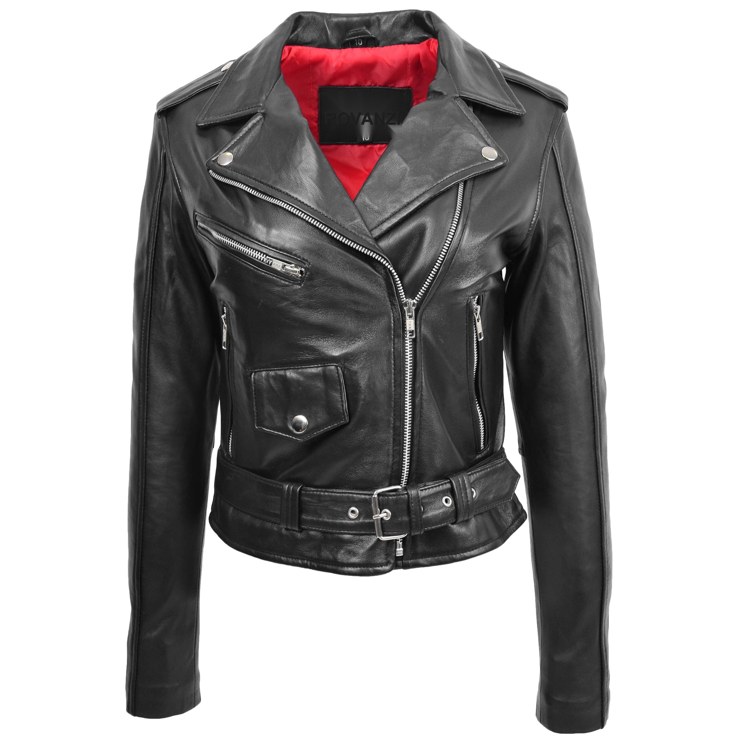 BUNERI Women's Leather Biker Brando Jacket Black