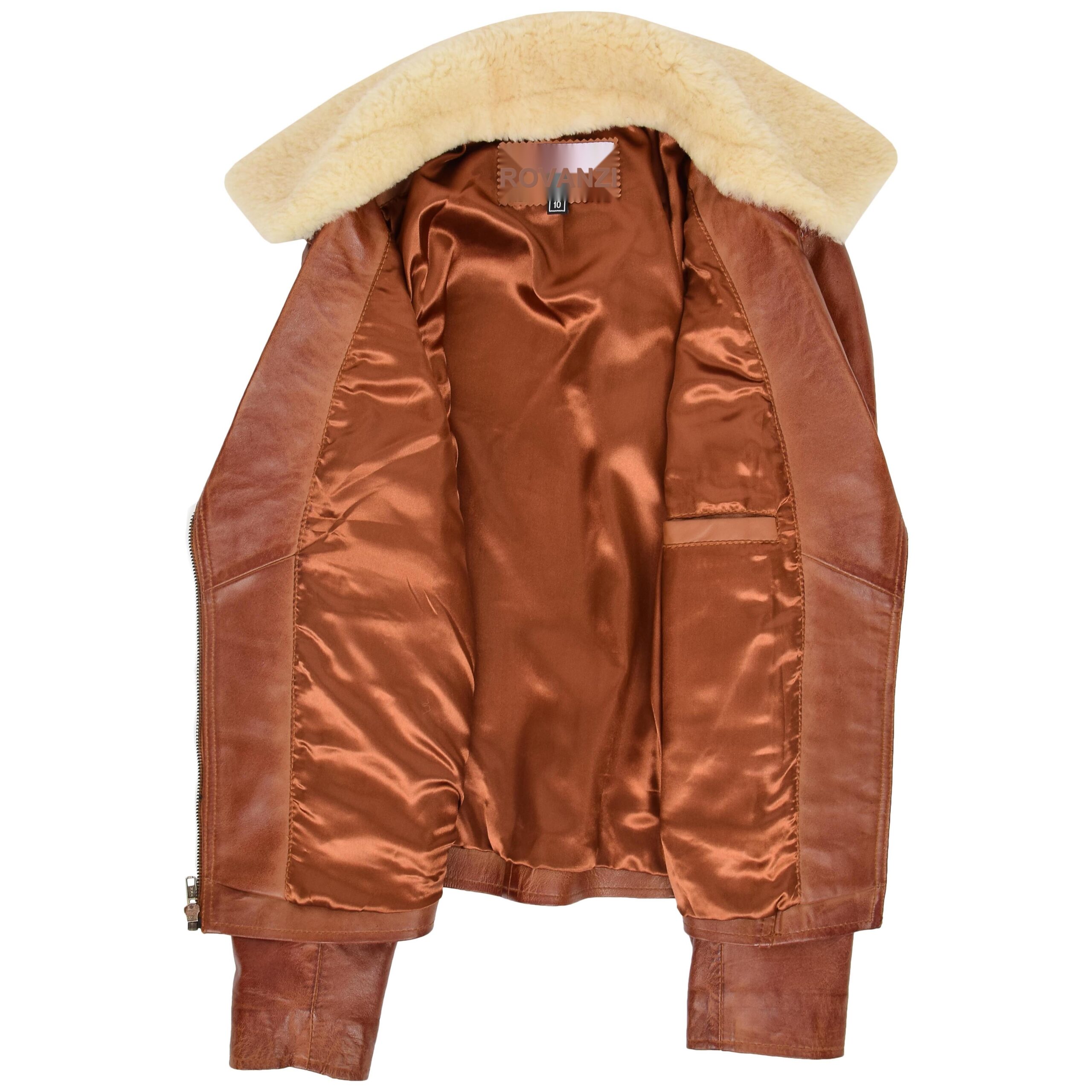 BUNERI Women's Leather Biker Jacket with Detachable Collar Chestnut – 6