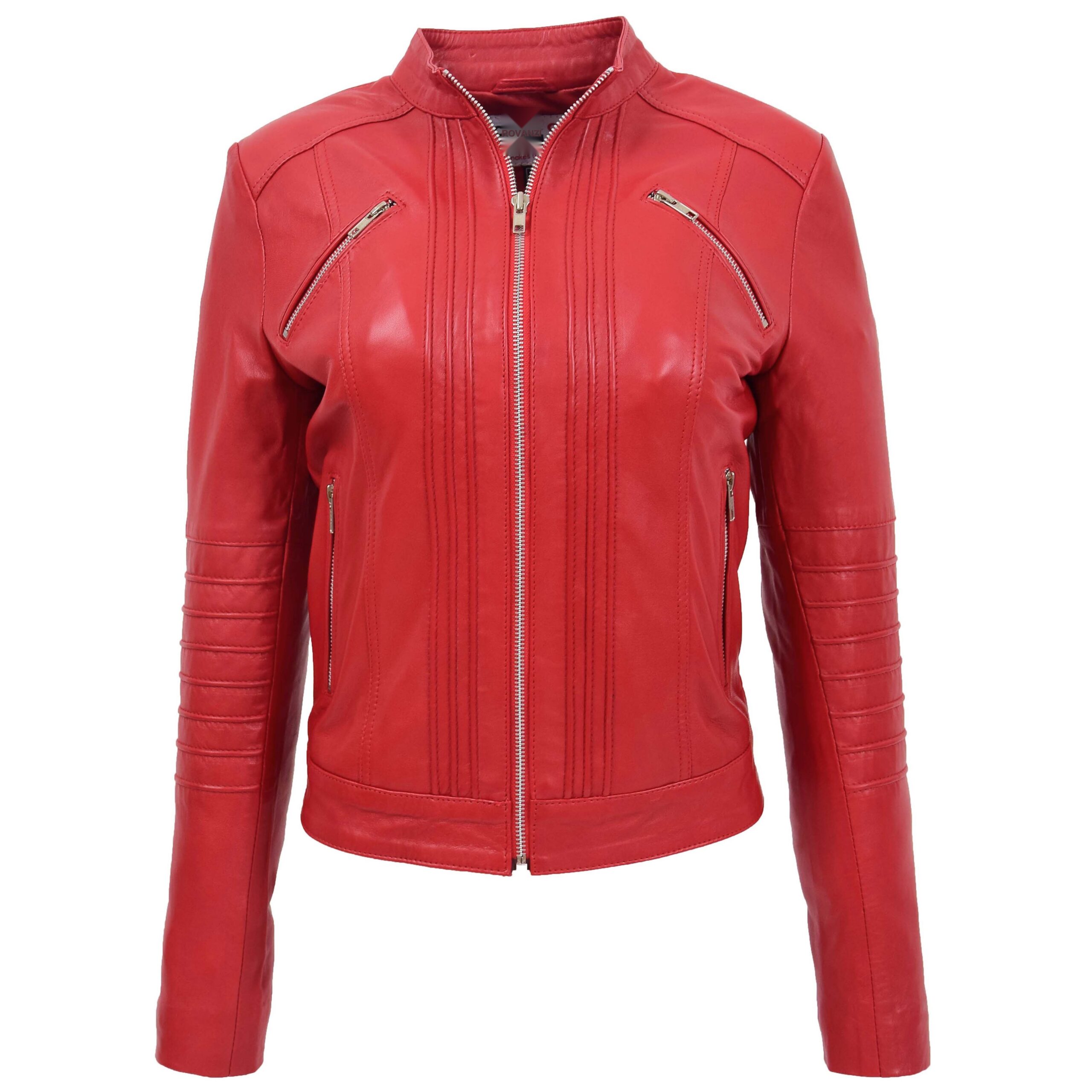 BUNERI Women's Leather Classic Biker Style Jacket Red