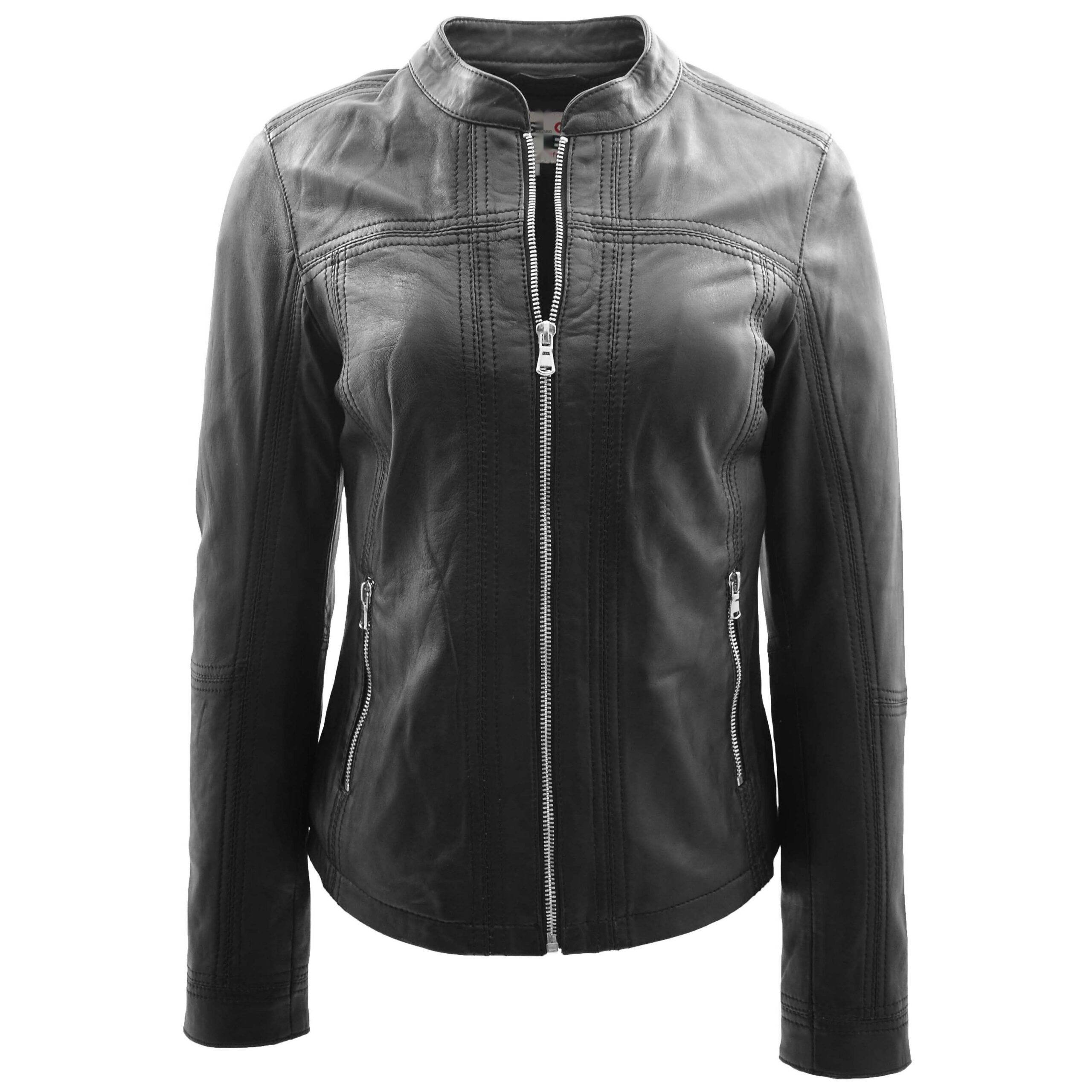 BUNERI Black Classic Biker Style Leather Jacket