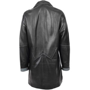 BUNERI Black Gray 3/4 Length Leather Coat Classic Style