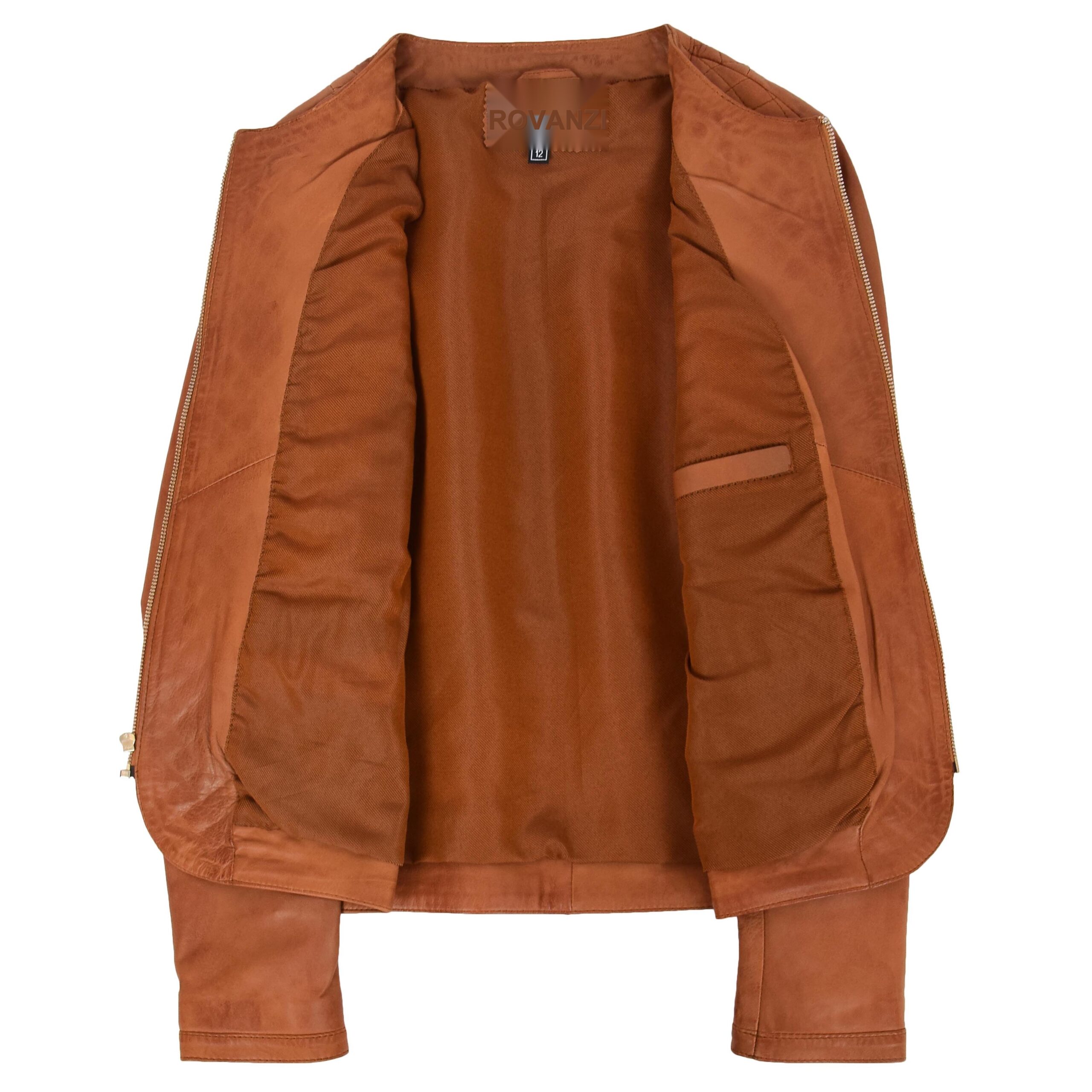 BUNERI Tan Leather Collarless Quilted Jacket – 6
