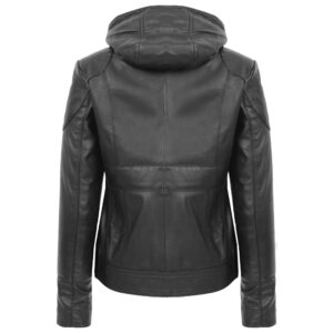 BUNERI Women’s Black Leather Detachable Hooded Coat
