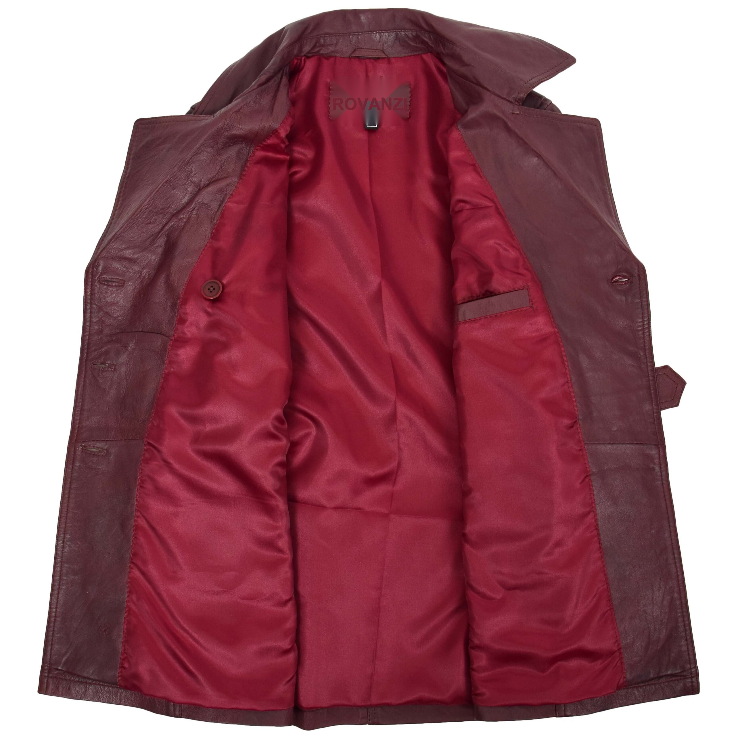 BUNERI Women's Burgundy Leather Double-Breasted Trench Coat II – 6