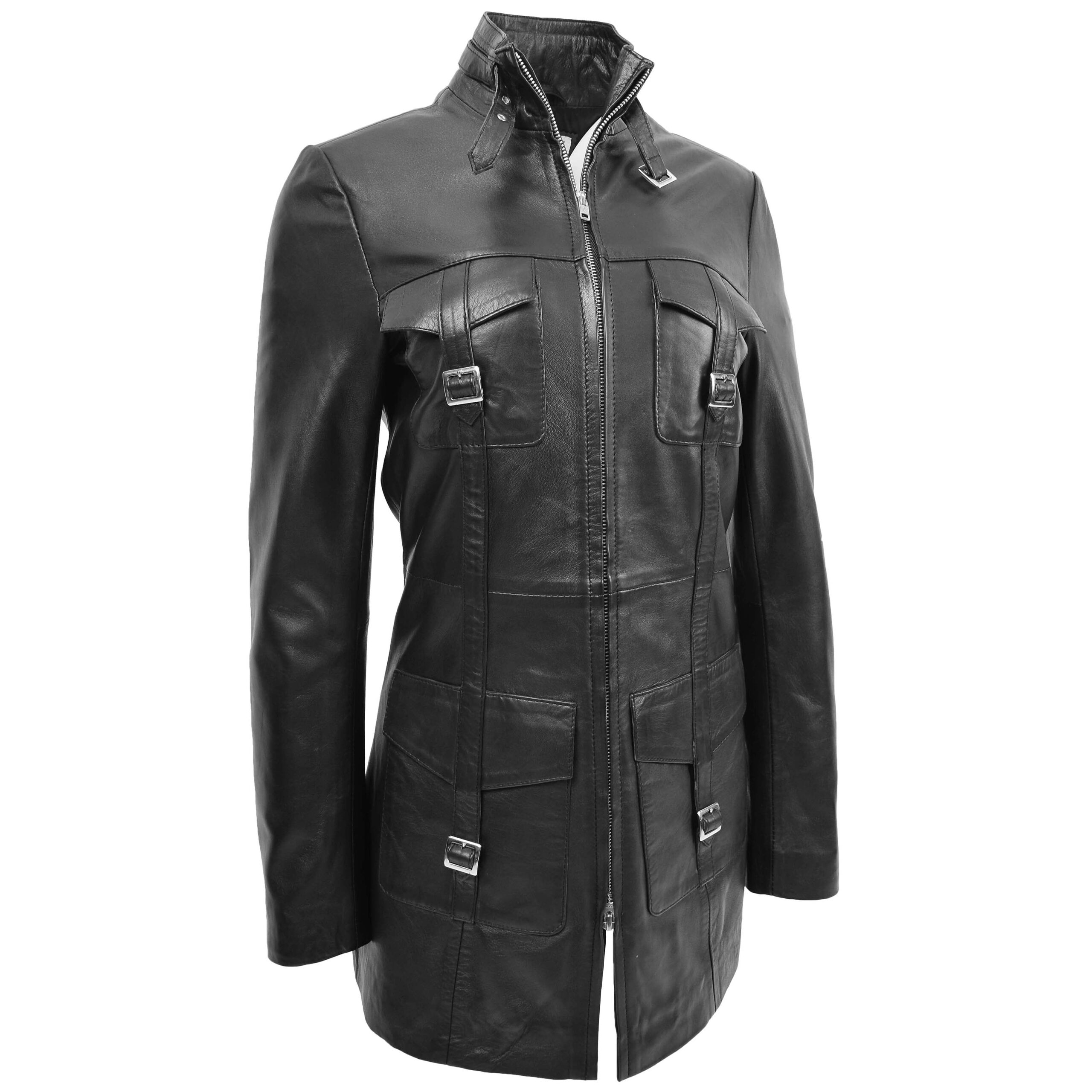 BUNERI Black Leather Dual Zip Fastening Jacket – 3