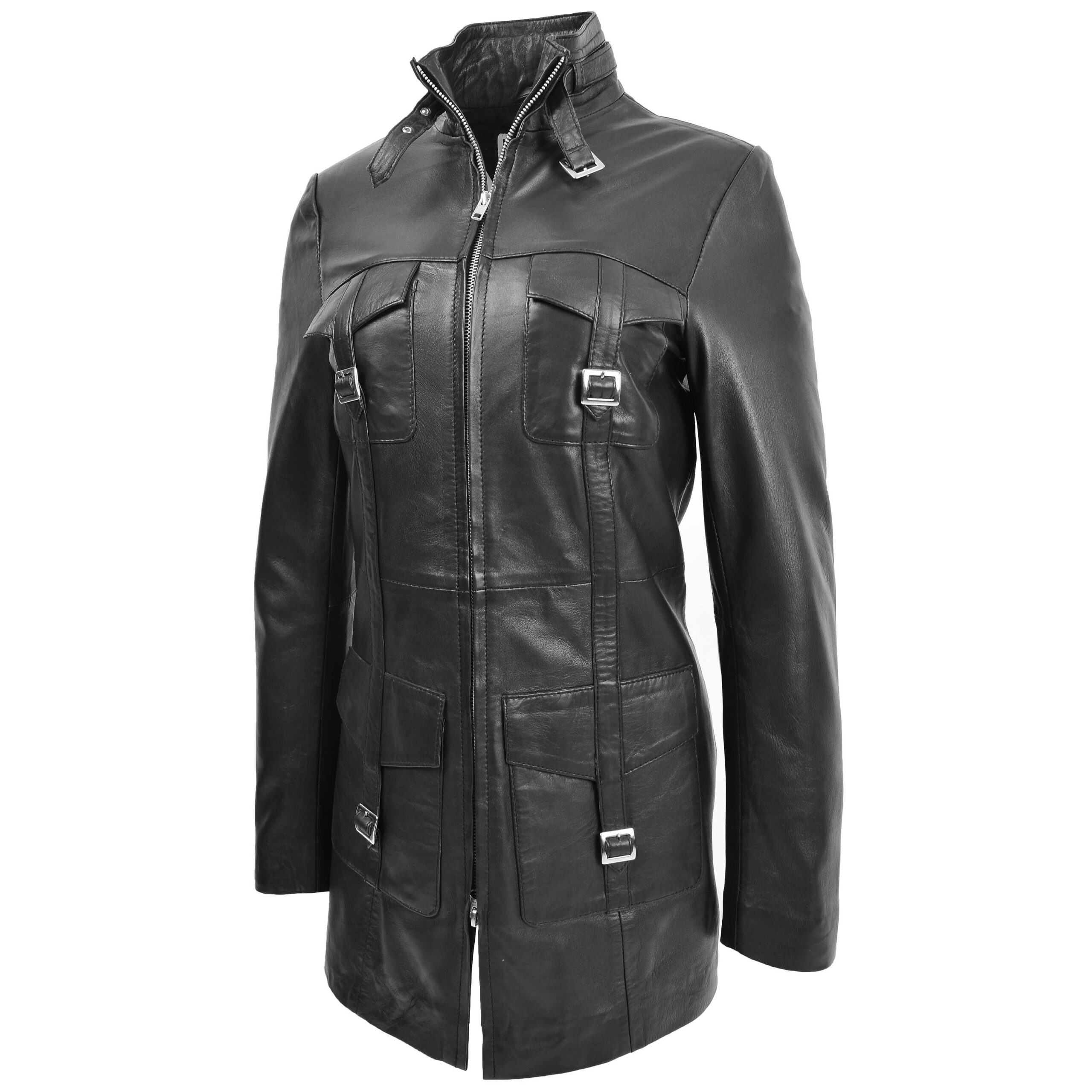 BUNERI Black Leather Dual Zip Fastening Jacket – 4