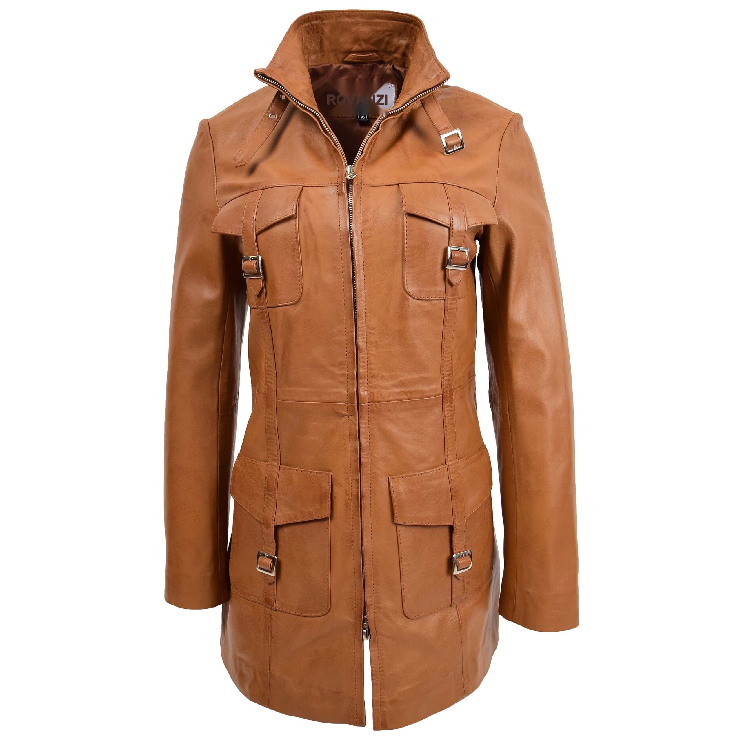BUNERI Women's Tan Leather Dual-Zip Jacket