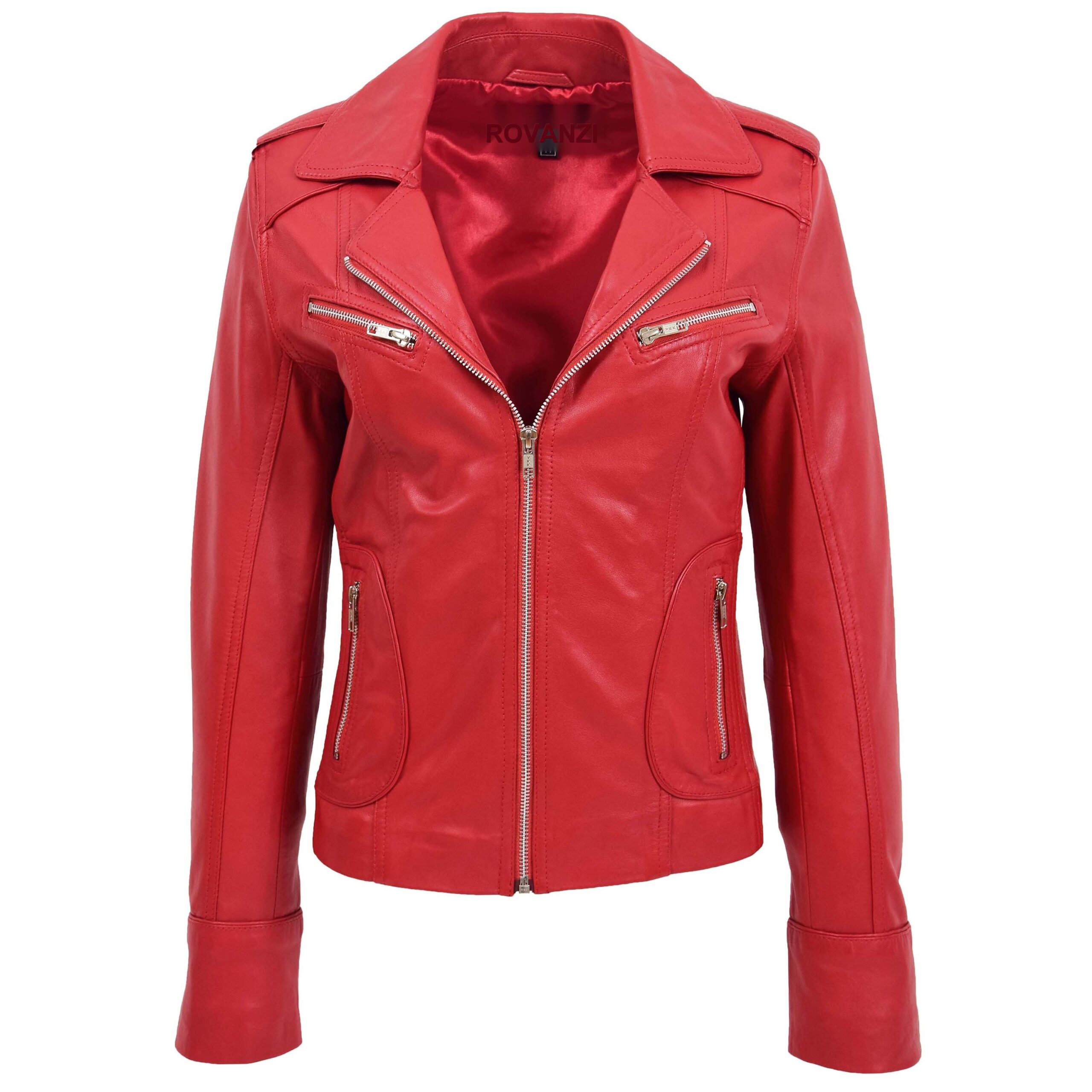 BUNERI Red Leather Fitted Biker Style Jacket