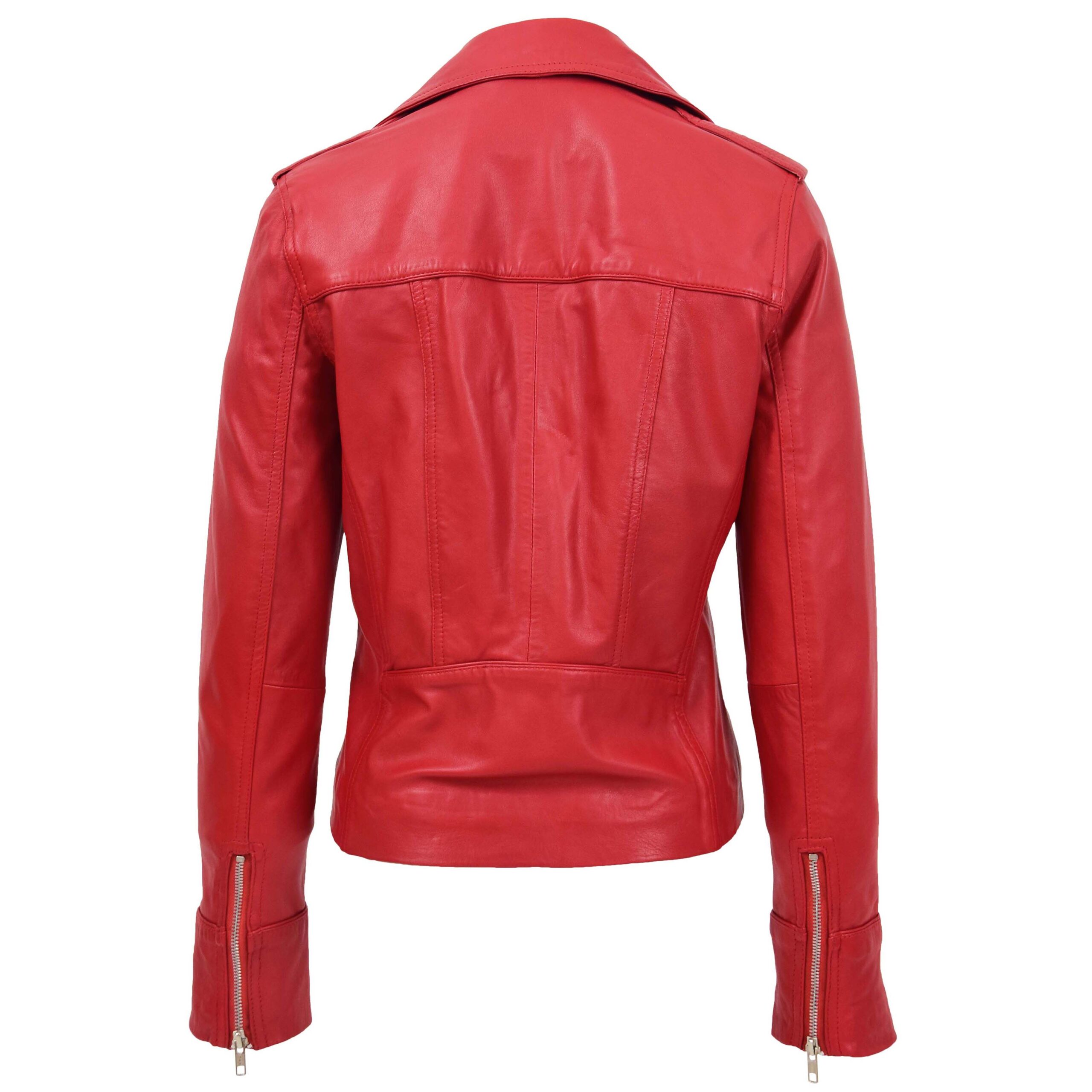 BUNERI Red Leather Fitted Biker Style Jacket – 2