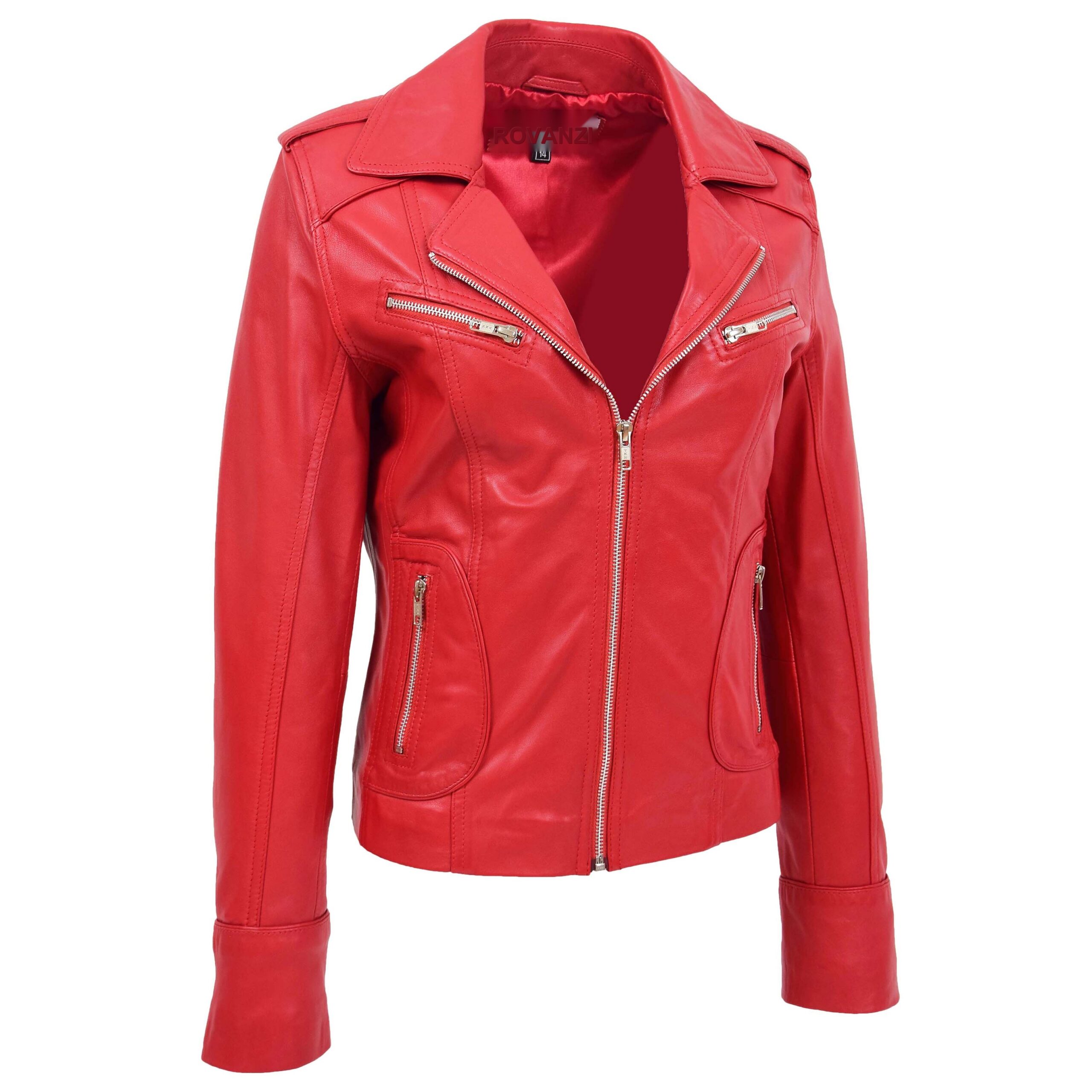 BUNERI Red Leather Fitted Biker Style Jacket – 3