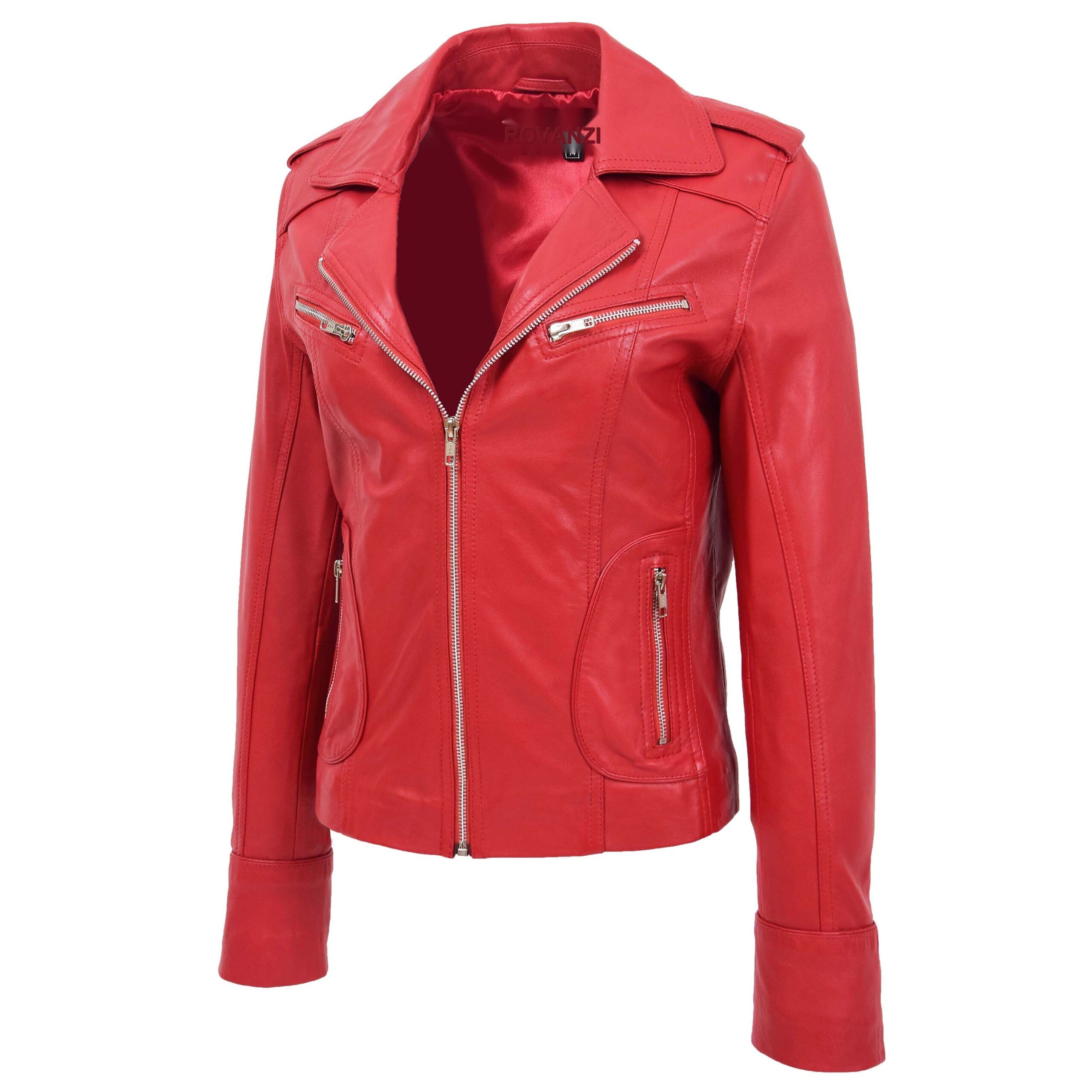 BUNERI Red Leather Fitted Biker Style Jacket – 4