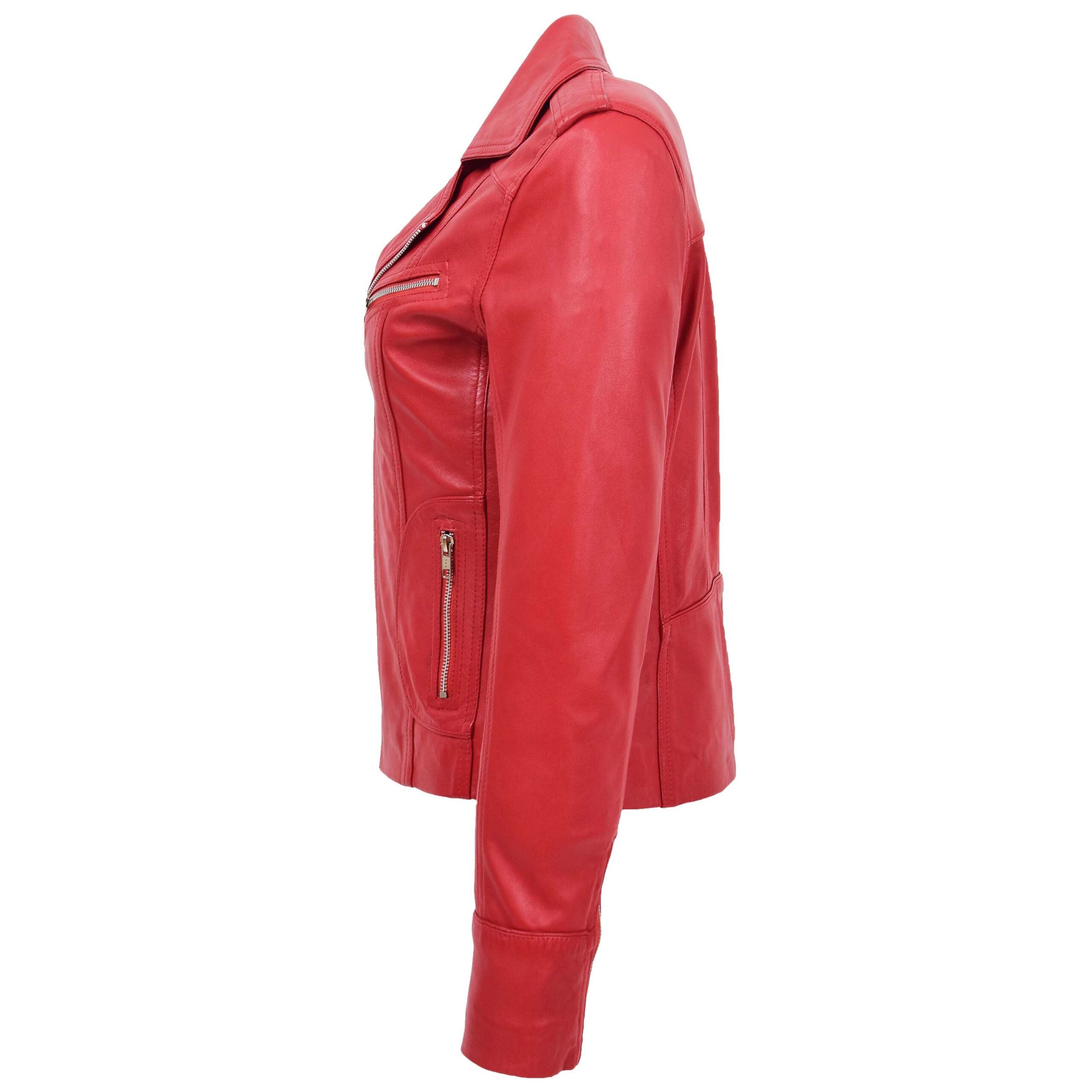 BUNERI Red Leather Fitted Biker Style Jacket – 5