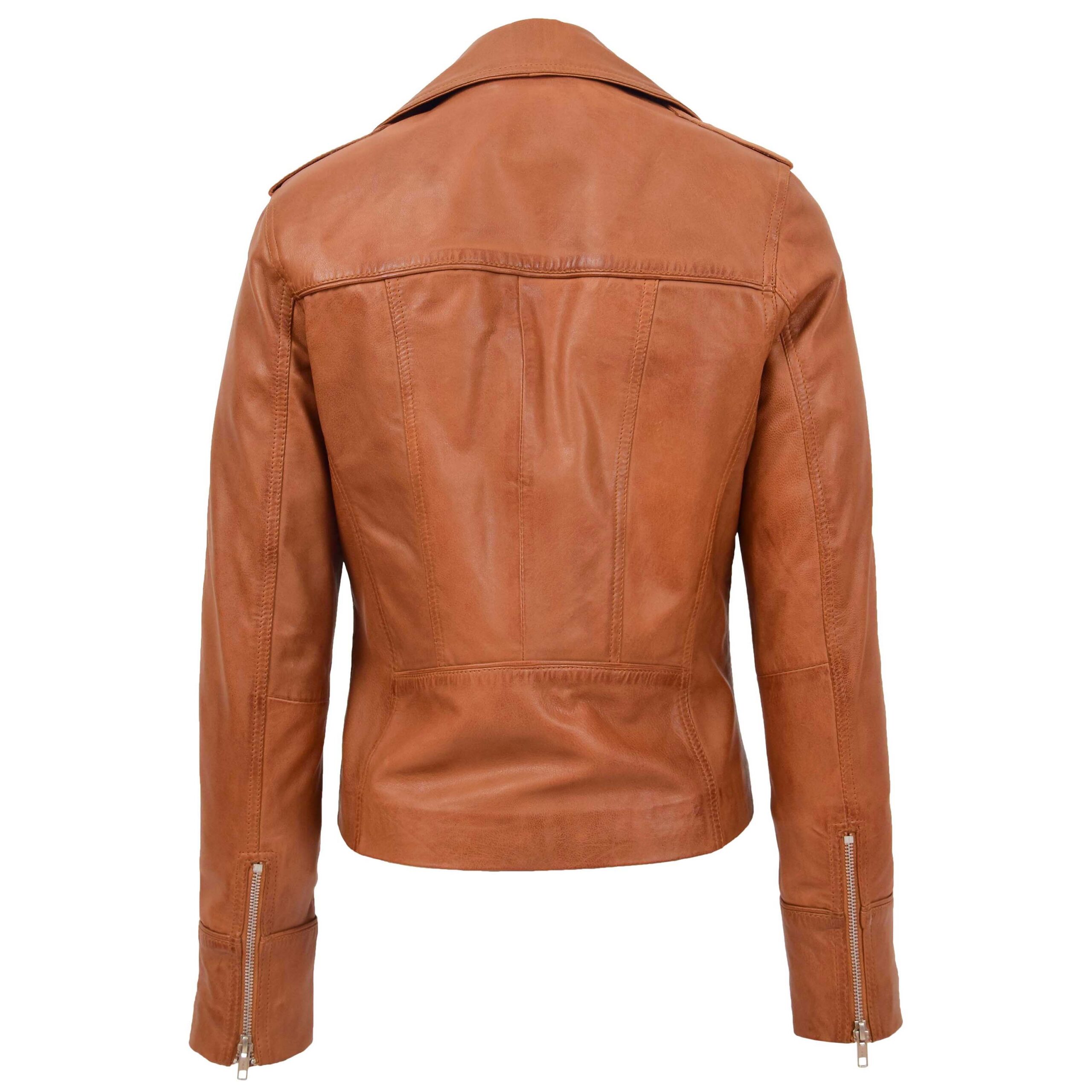 BUNERI Women's Leather Fitted Biker Style Jacket Tan – 2