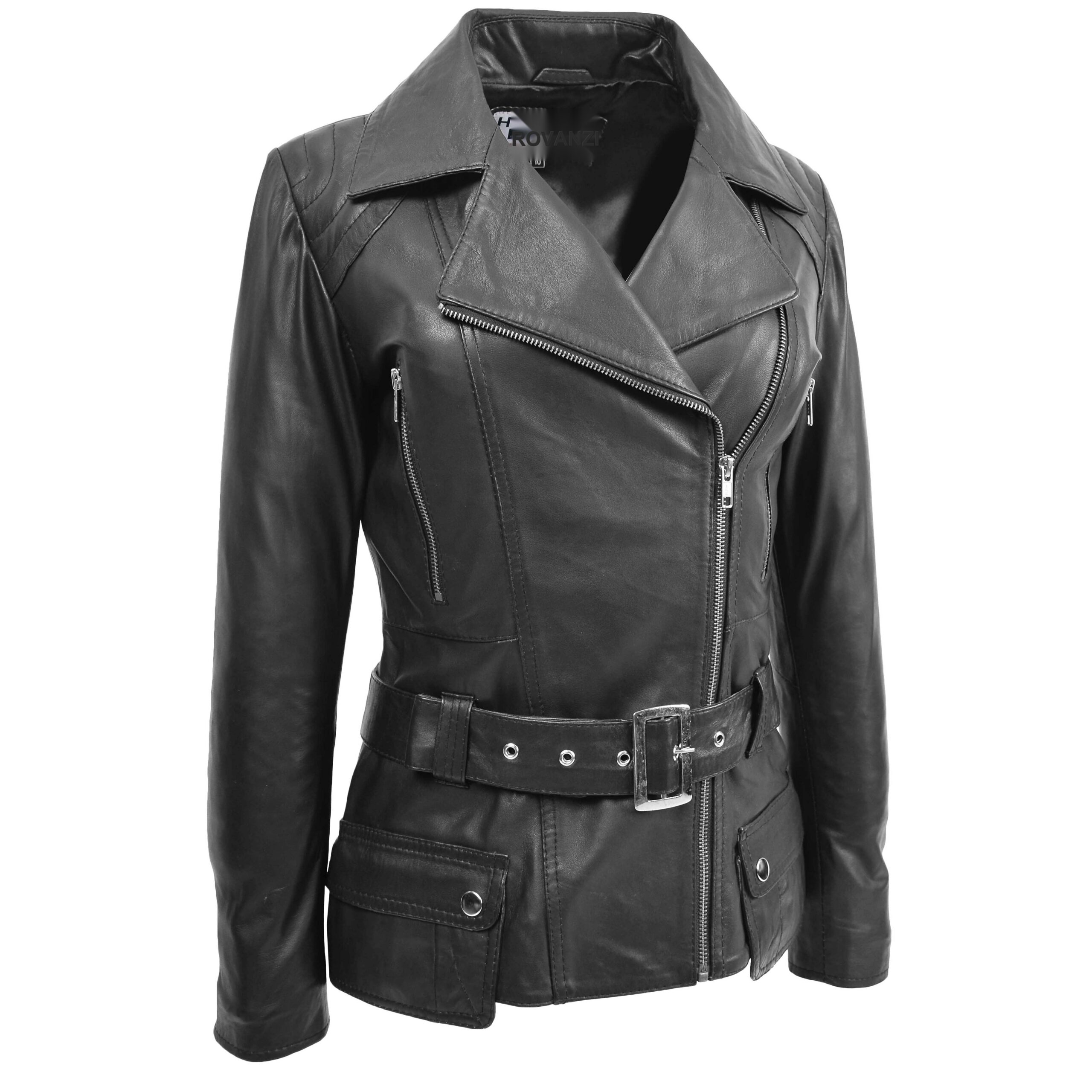BUNERI Black Leather Hip-Length Biker Jacket – 3