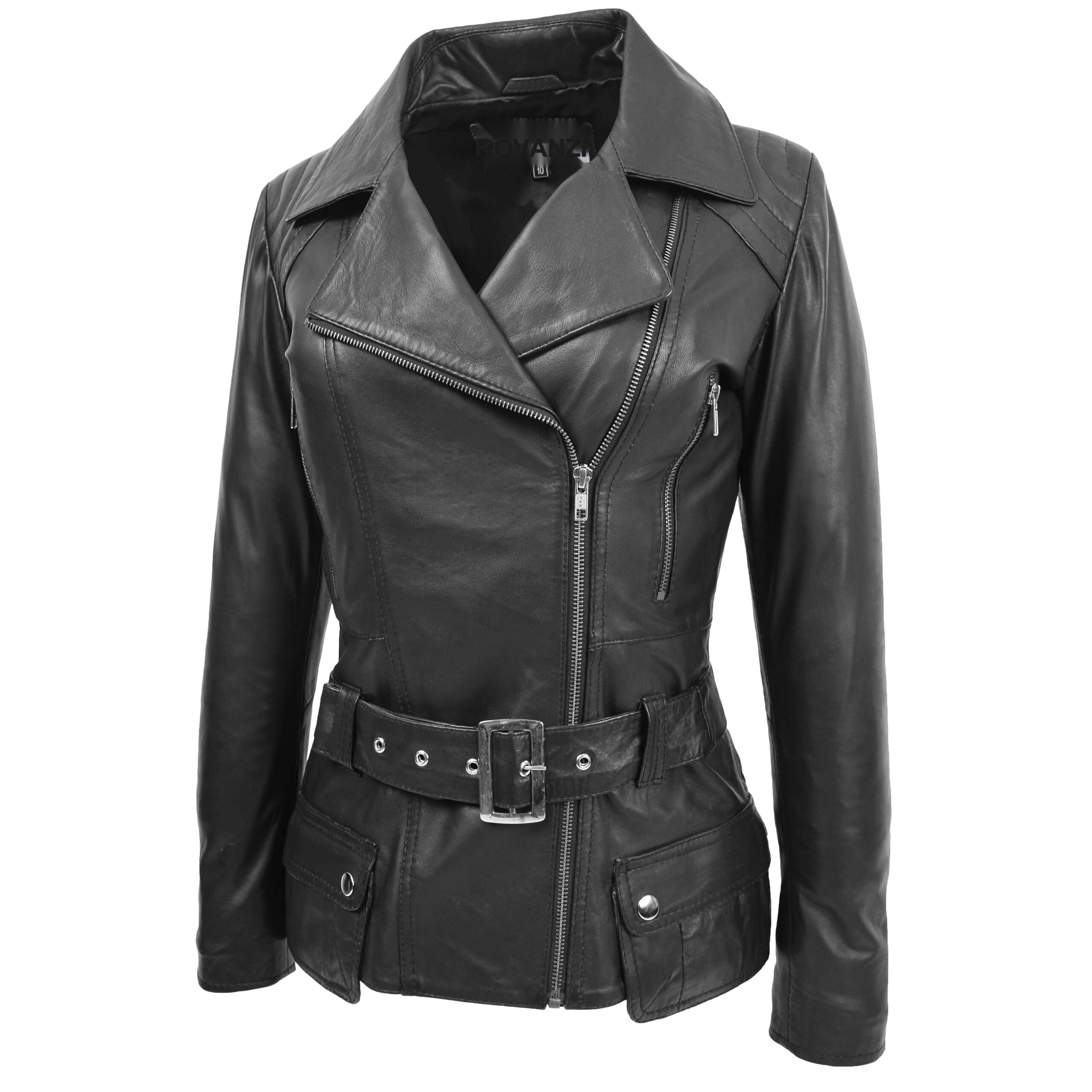 BUNERI Black Leather Hip-Length Biker Jacket – 4