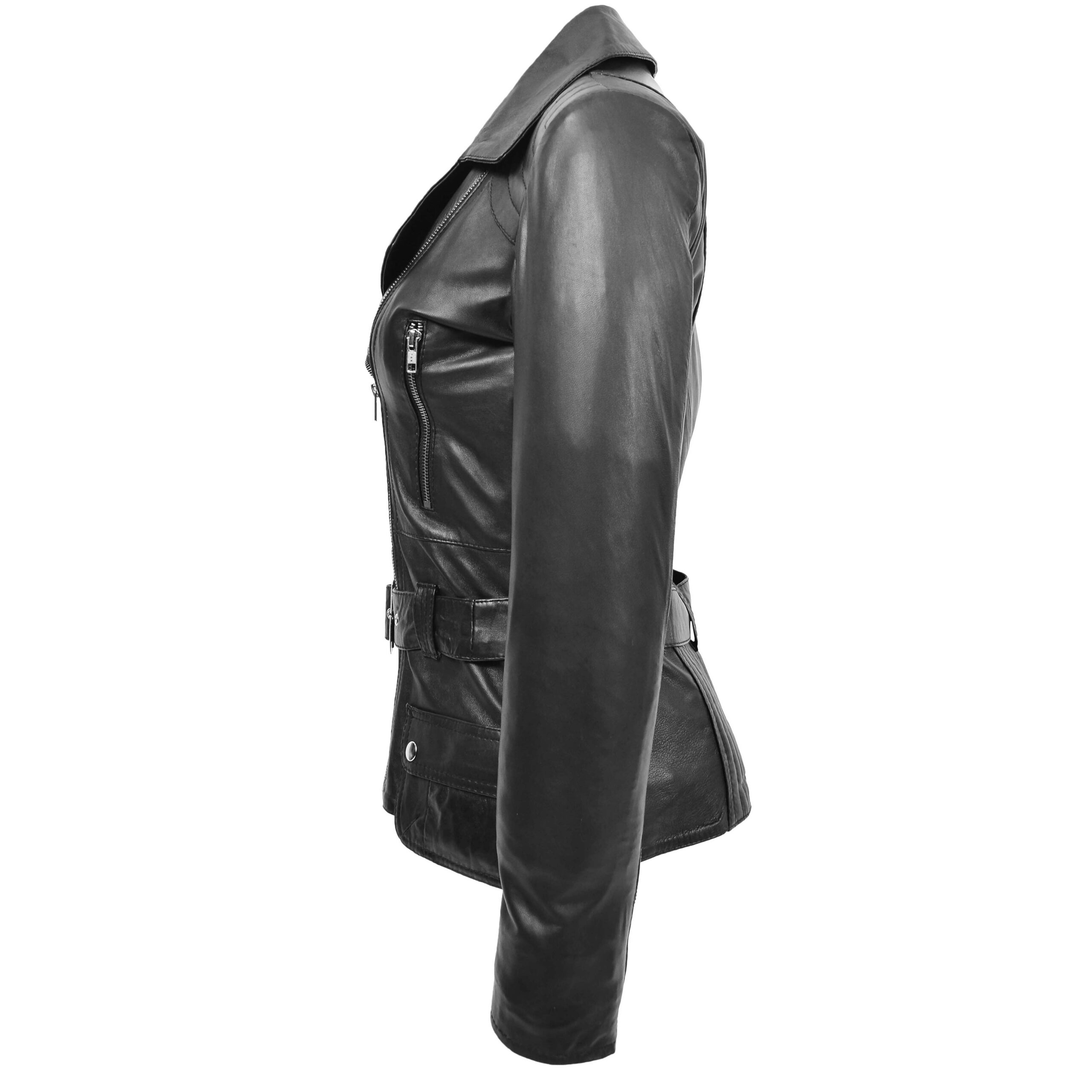 BUNERI Black Leather Hip-Length Biker Jacket – 5