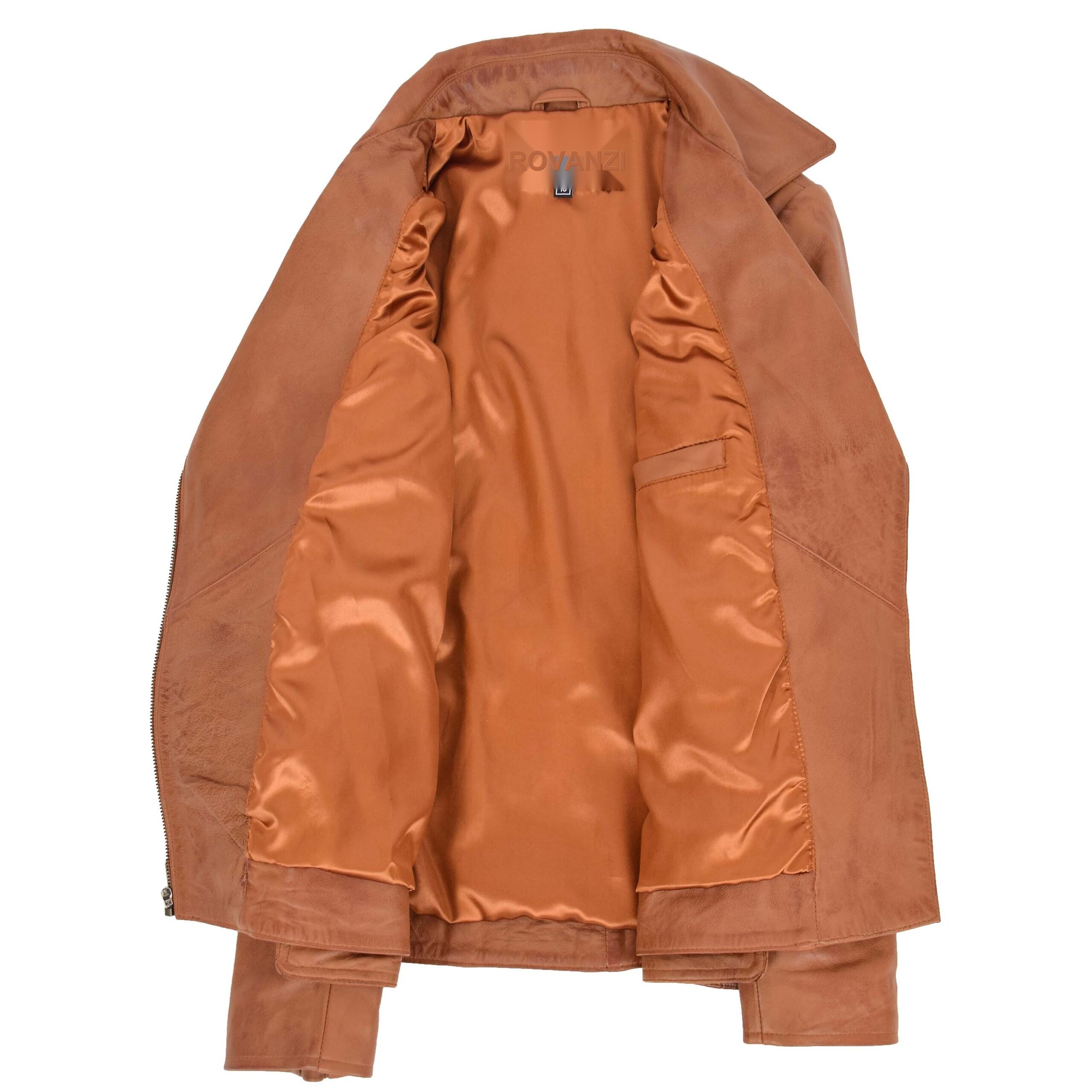 BUNERI Women's Leather Hip-Length Biker Jacket Tan – 7