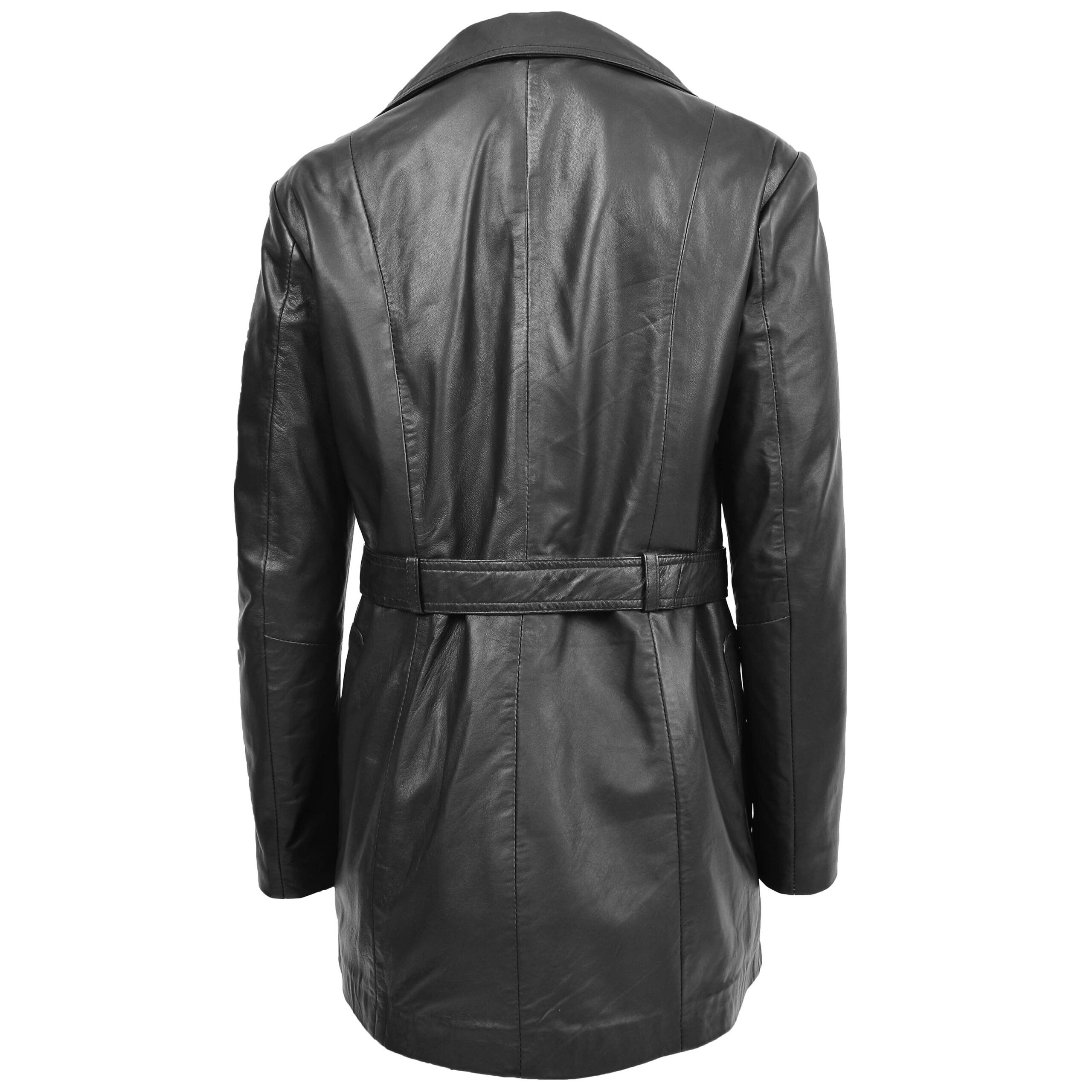 BUNERI Women's Leather Trench Coat Black with Belt – 2