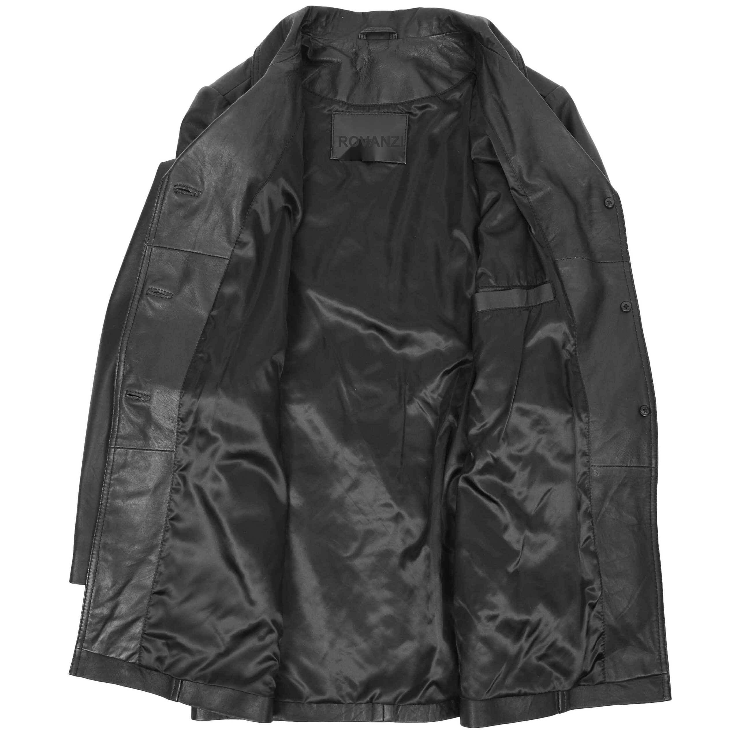 BUNERI Women's Leather Trench Coat Black with Belt – 6
