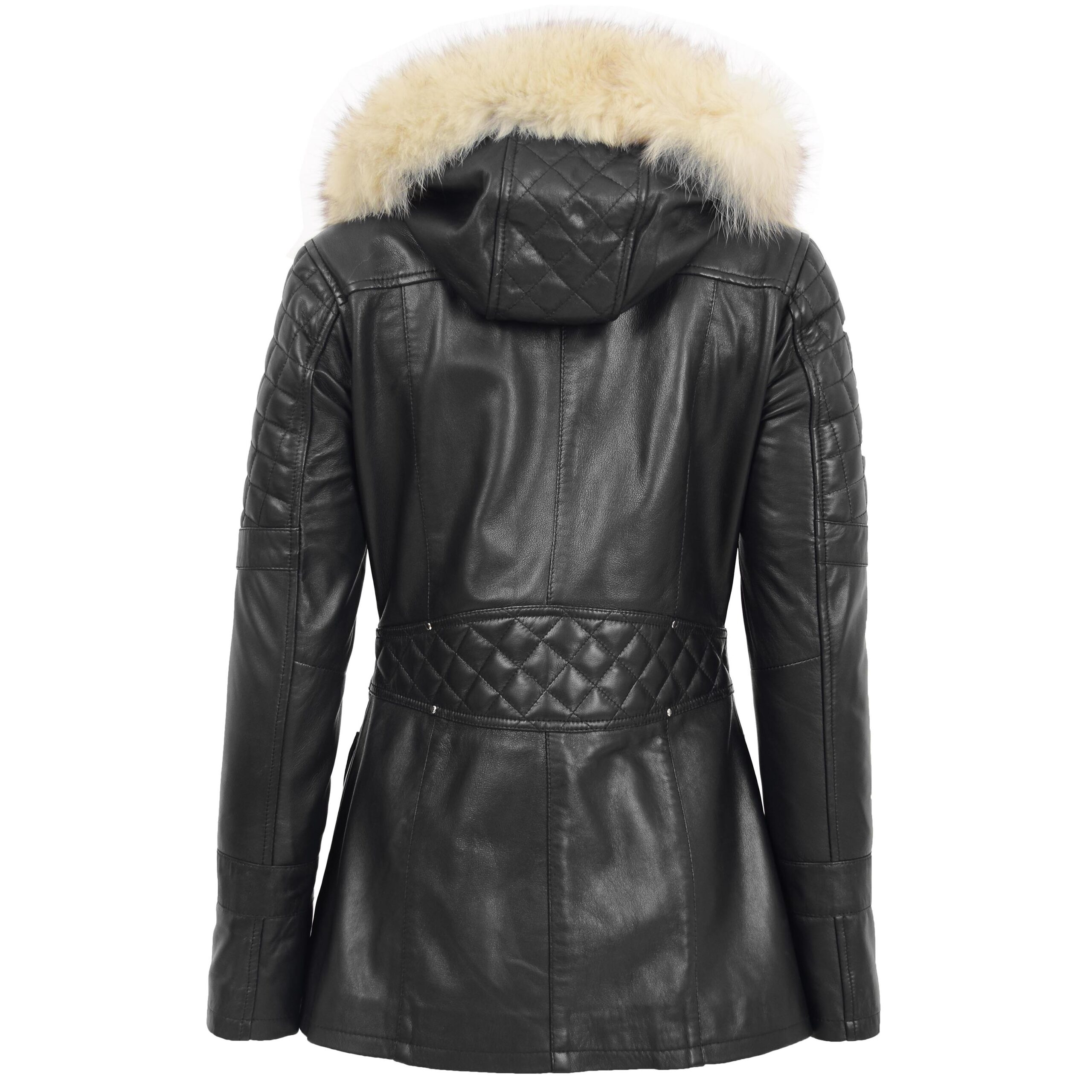 BUNERI Women's Original Duffle Style Leather Coat Black – 2